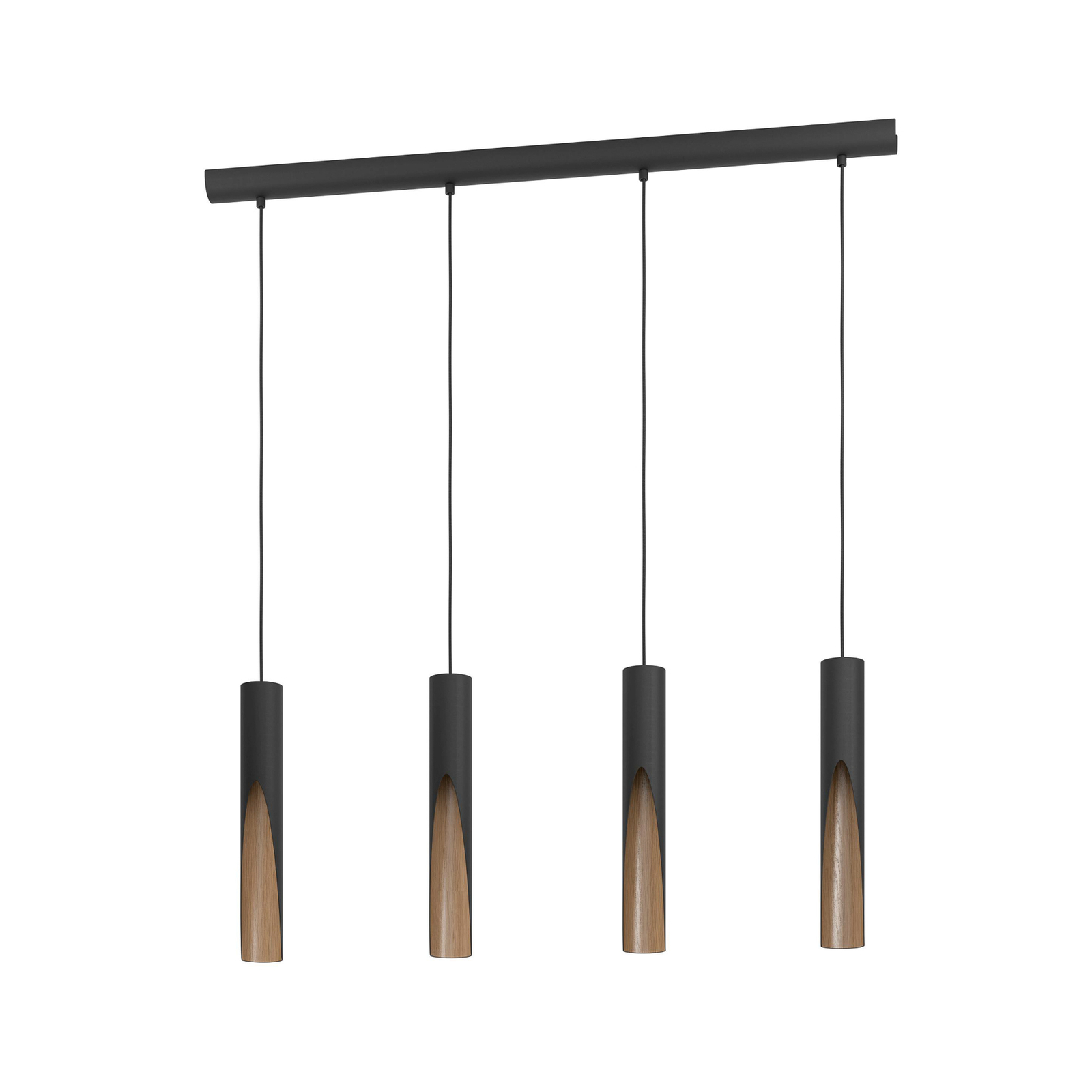 LED hanglamp Barbotto in zwart/eiken, 4-lamp
