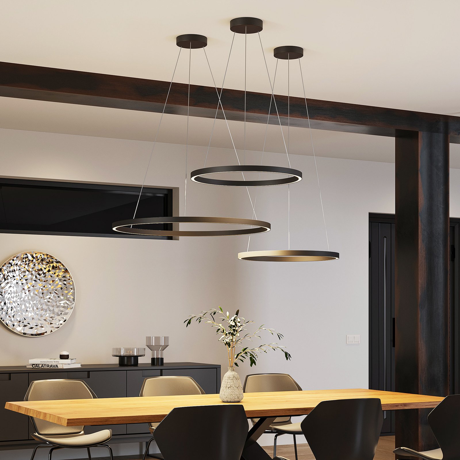 Molto Luce LED hanging light Perfora, black, Ø 90 cm, aluminium