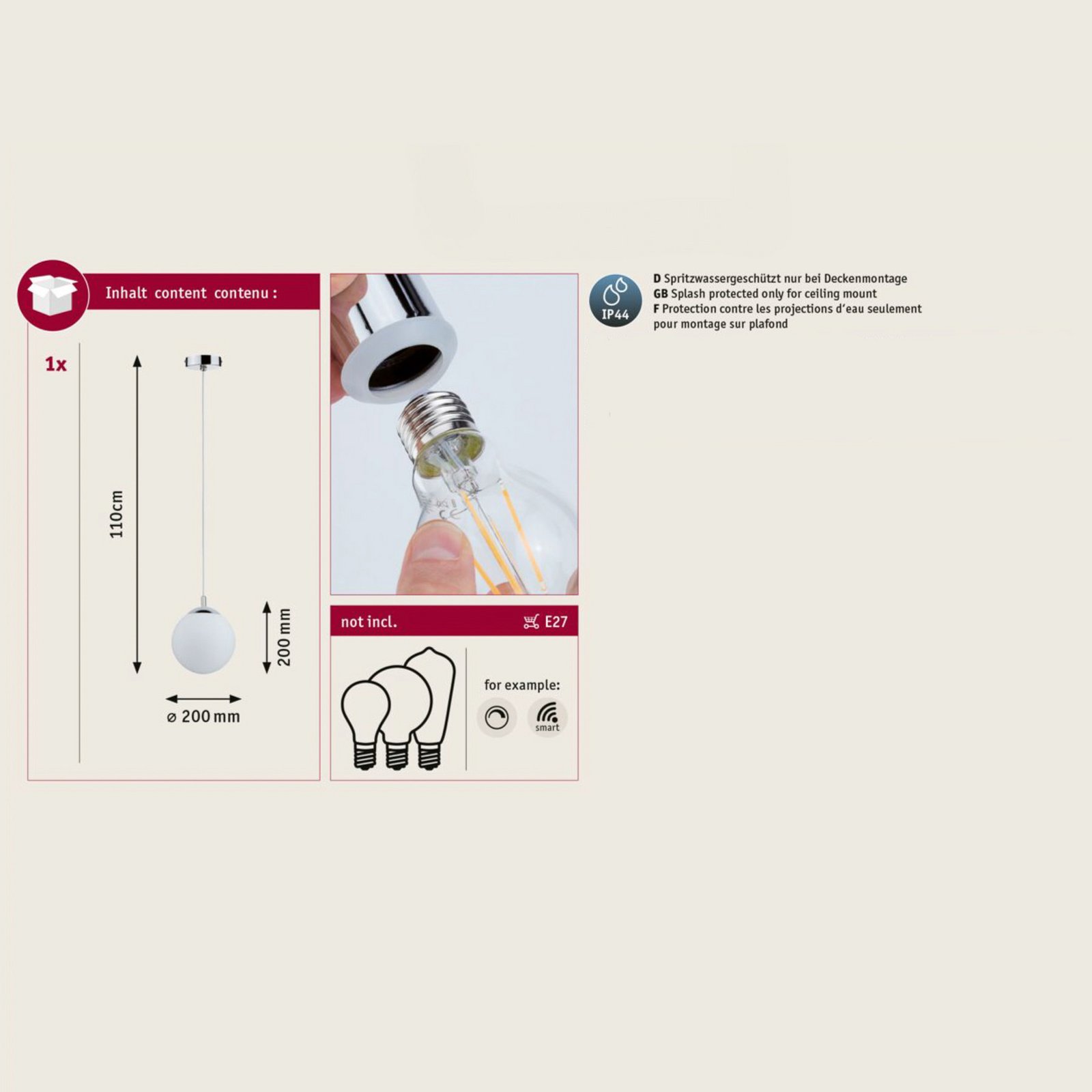 Lampa wisząca Globe IP44 satyna/chrom - Paulmann