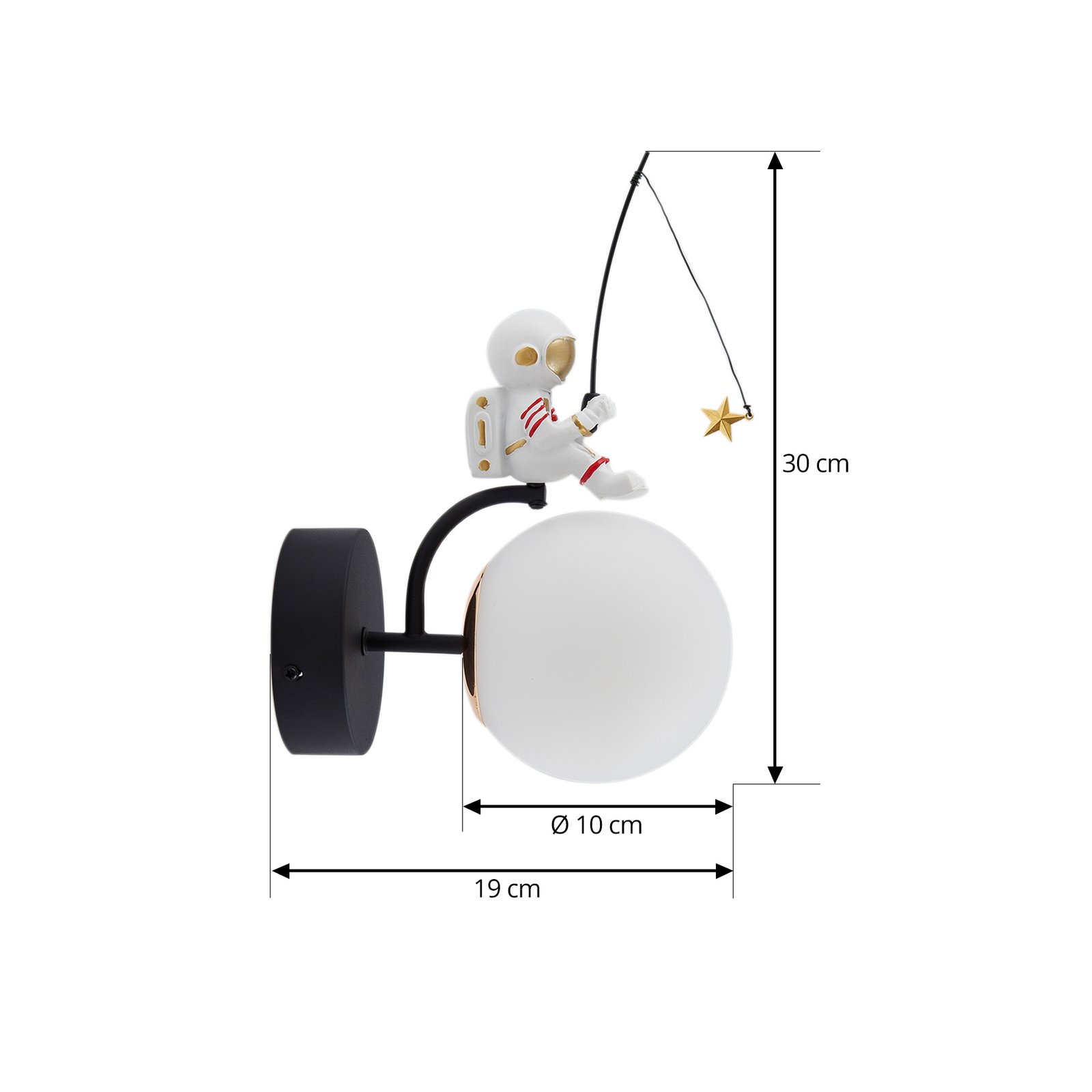 Lindby Kosmo wandlamp, kunststof, astronaut, 30 cm hoog