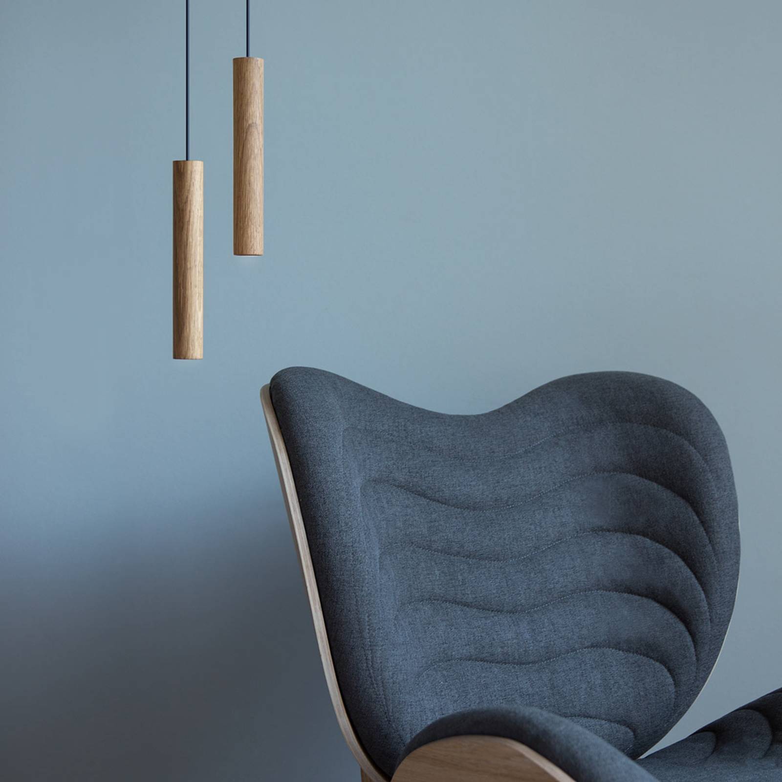 UMAGE Chimes hanging lamp, light oak, for Living / Dining Room, wood, metal, energy efficiency: A+, H: 22 cm