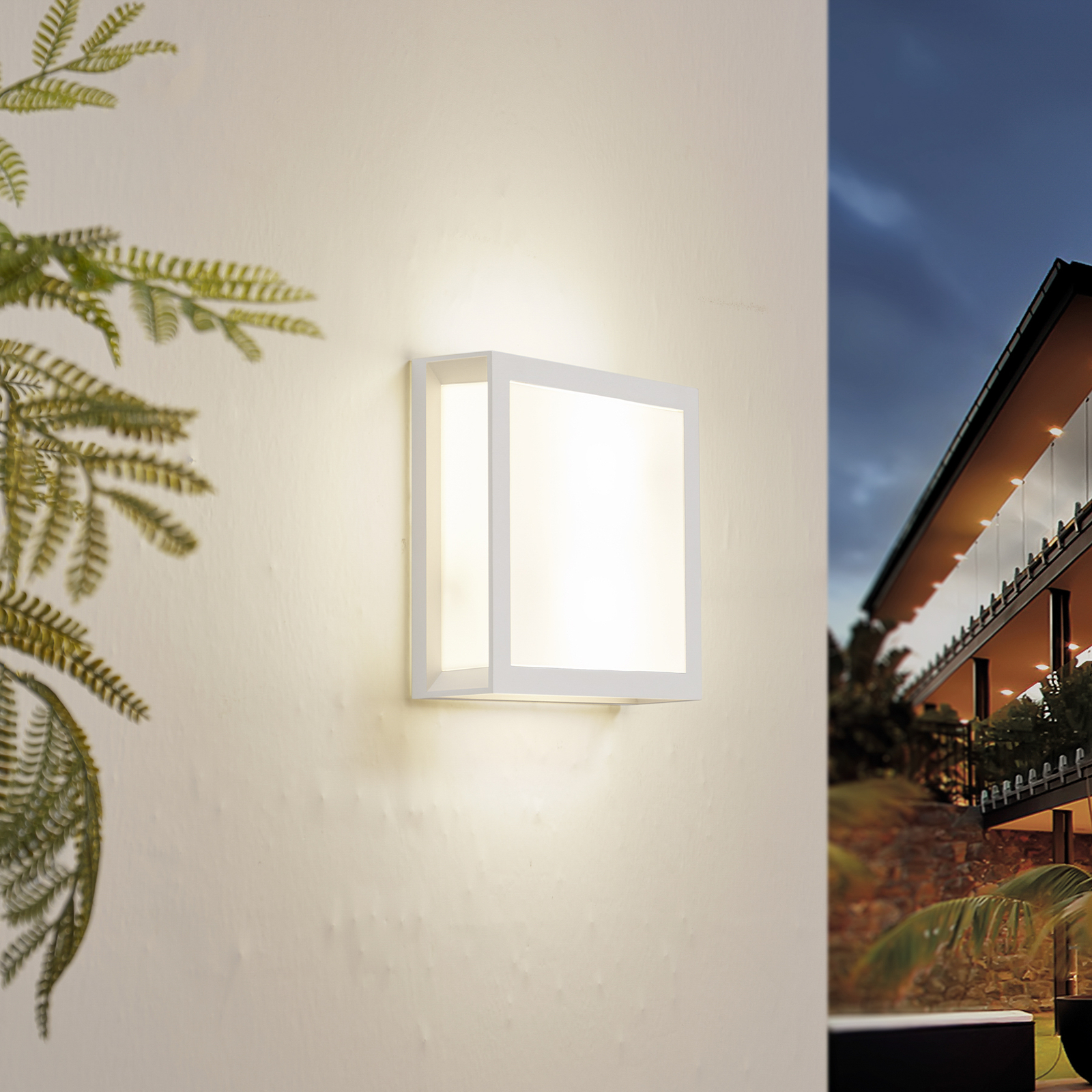 Lindby outdoor wall light Sivana, white, aluminium, 26 cm x 26 cm