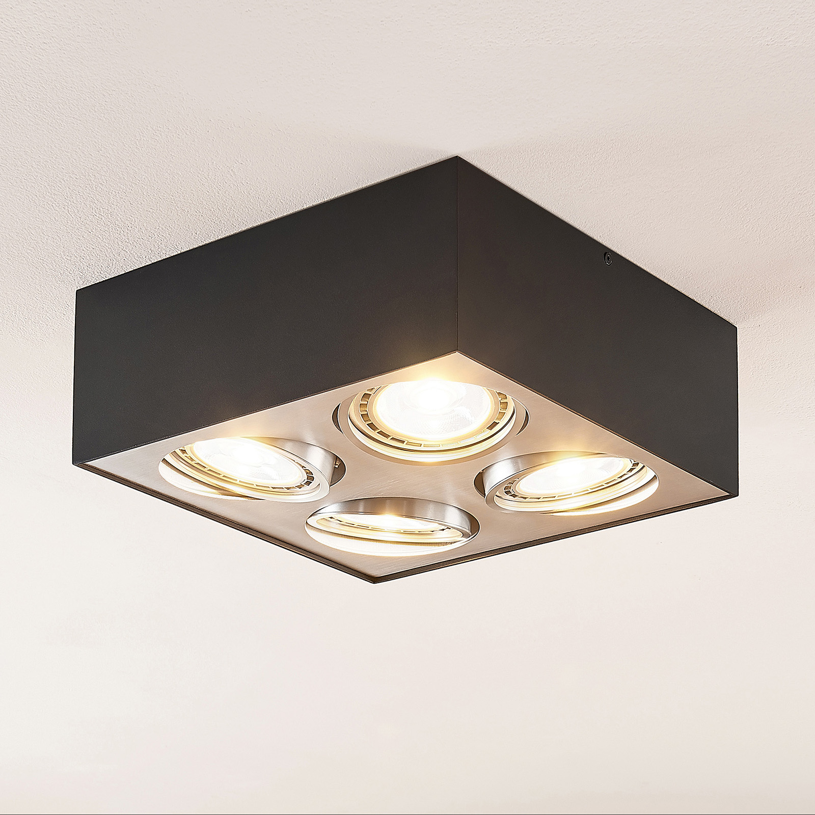 Arcchio Dwight LED ceiling lamp, black 4-bulb, for Living / Dining Room, aluminium, metal, G53, 13 W, energy efficiency: A+, L: 31.8 cm, W: 31.8 cm, H: 15.4 cm