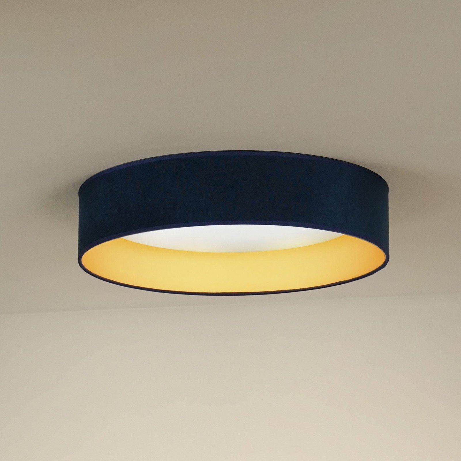 Duolla Plafonieră LED Plafon Samt albastru închis Ø 45 cm dimabil în 3 trepte - Camera de zi / sufragerie - albastru închis auriu - Țesătură / Textil