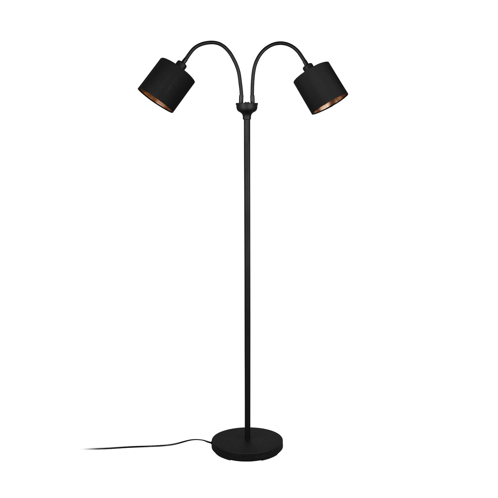Tommy floor lamp, black/gold, height 130 cm, 2-bulb fabric