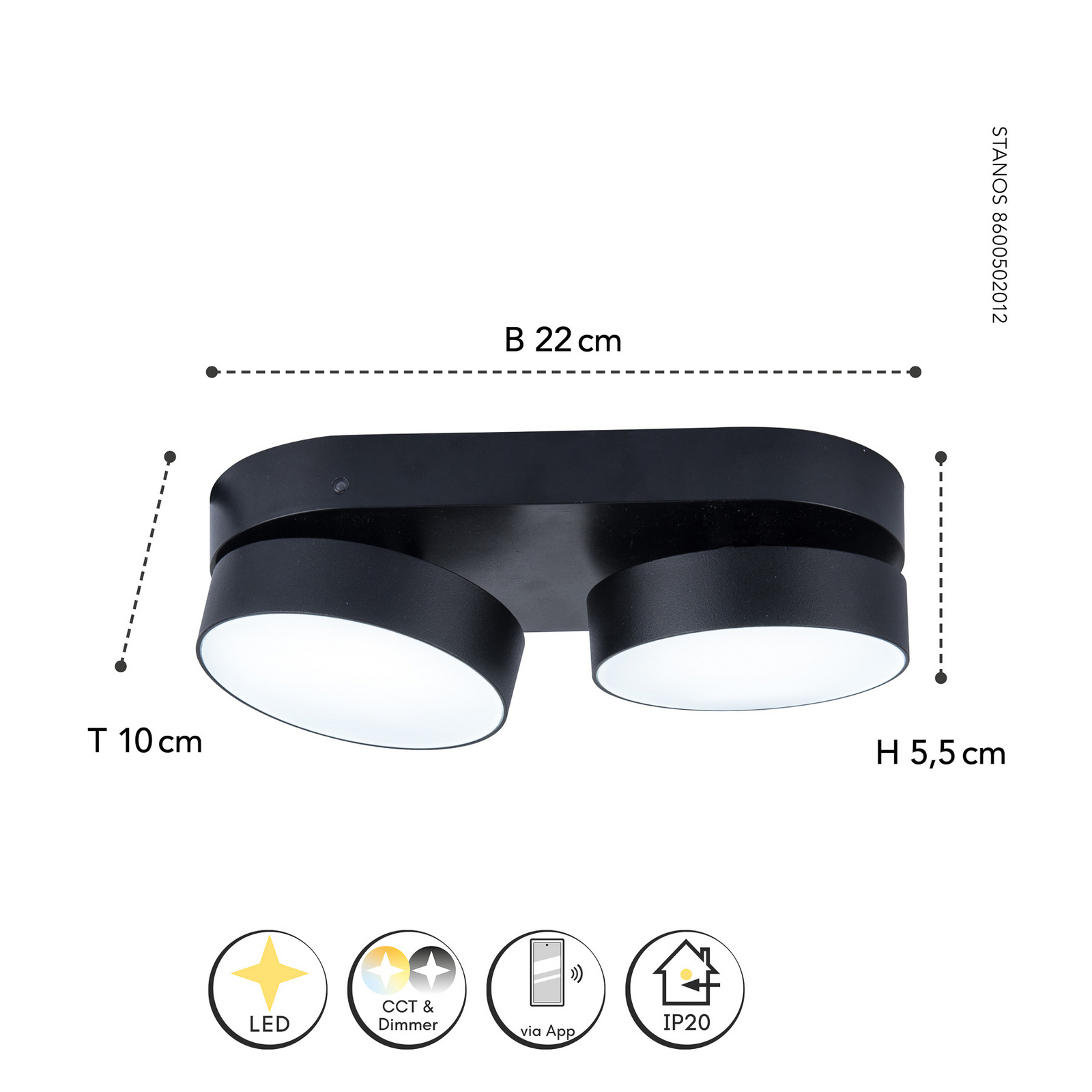 Spot pour plafond LED Stanos CCT, 2 lampes, noir