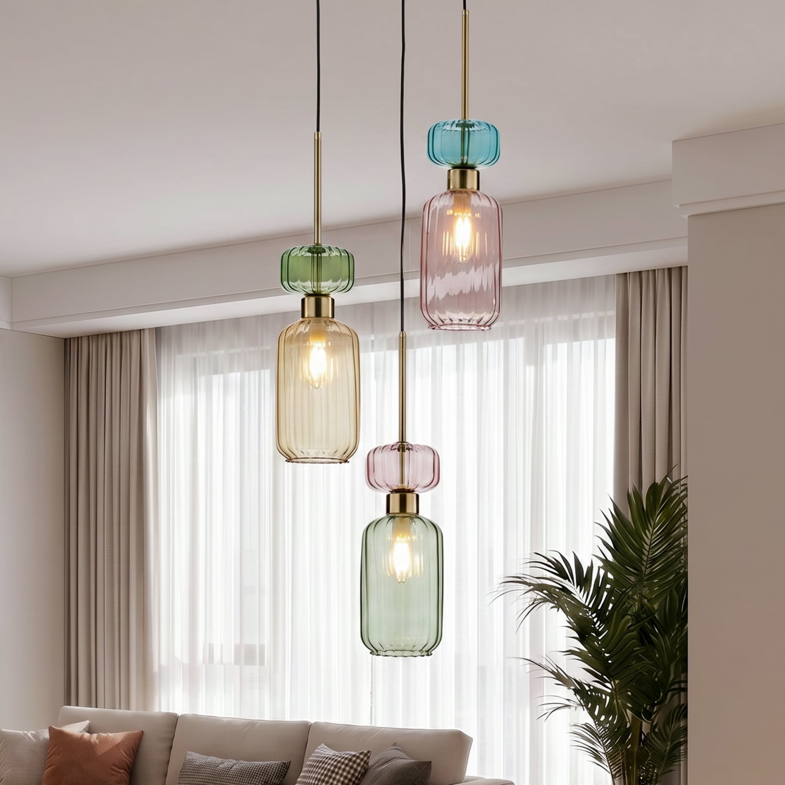 Suspension Molly, multicolore/doré, à 3 lampes, verre, Ø 38 cm