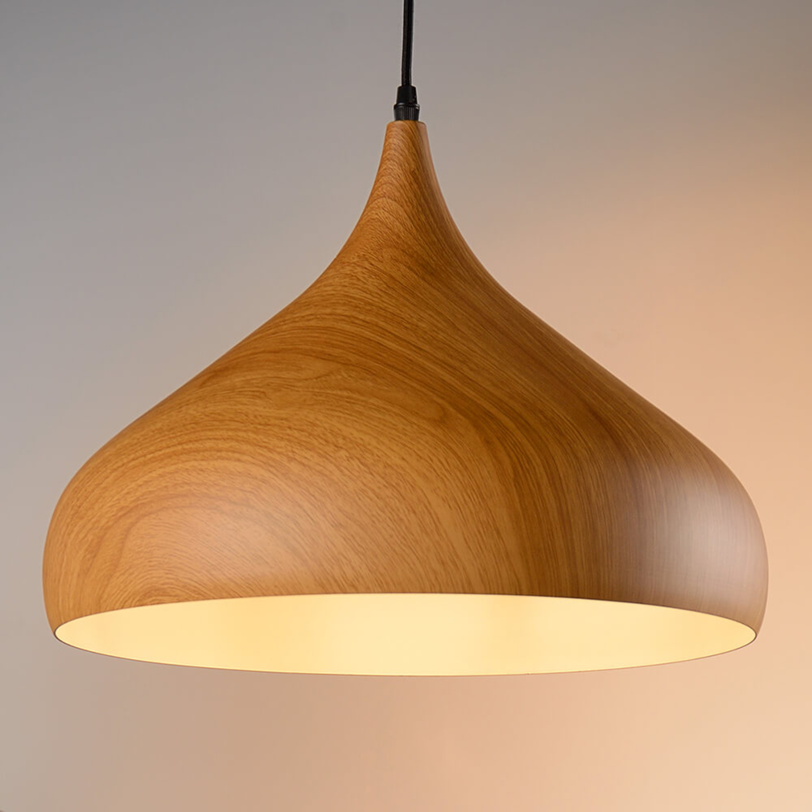 Lucide Woody pendant light, Ø 42 cm, dark wood look, for Kitchen, metal, E27, 60 W, energy efficiency: A++, H: 30 cm