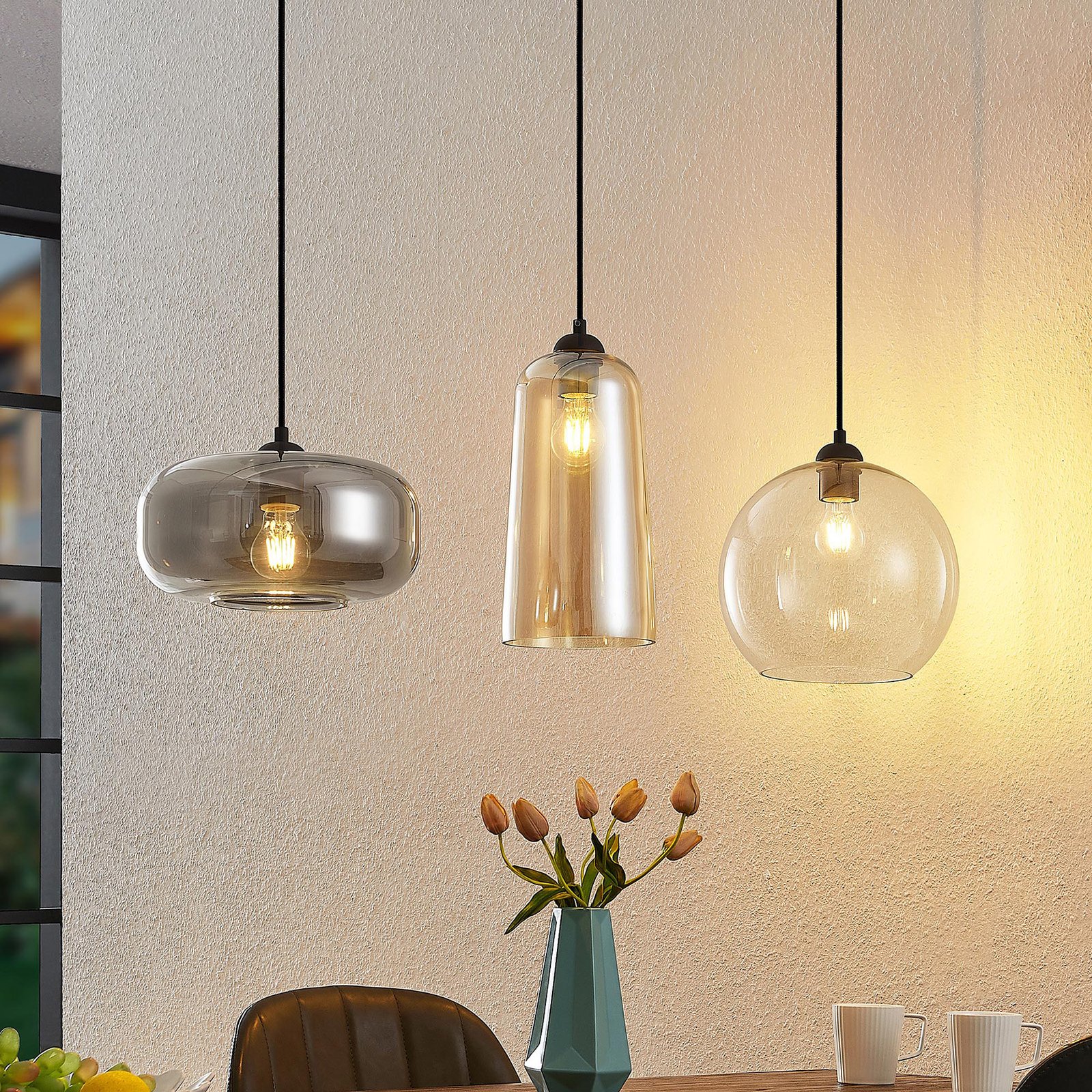 Lucande Wilja glas-hanglamp, driekleurig