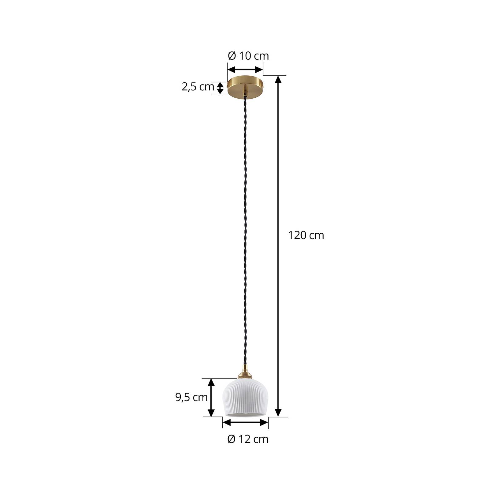 Lampa wisząca Lindby Nolane, Ø 11 cm, ceramika, biały/mosiądz