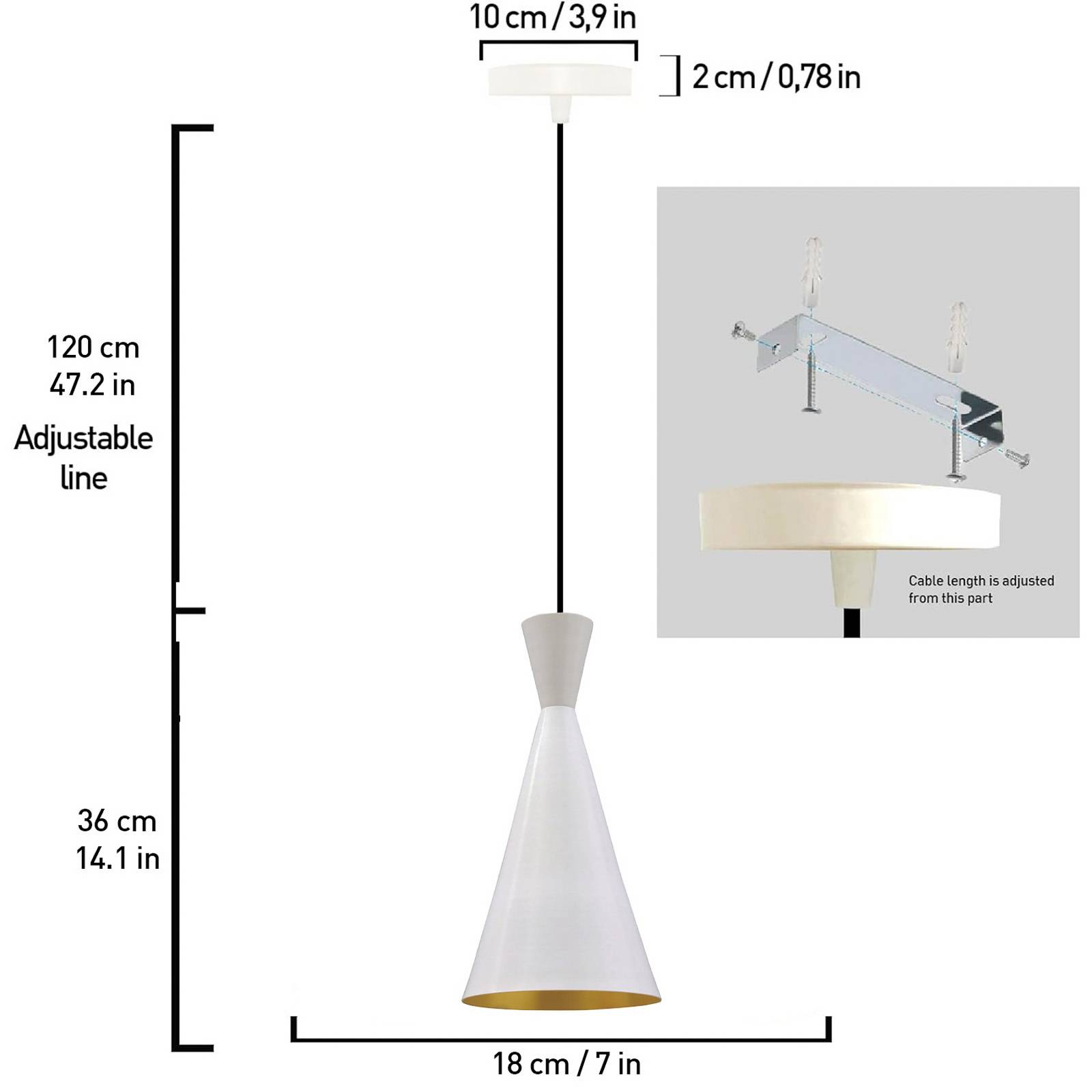 Hängeleuchte Glenora, weiß, Ø 18 cm, Metall, E27 günstig online kaufen