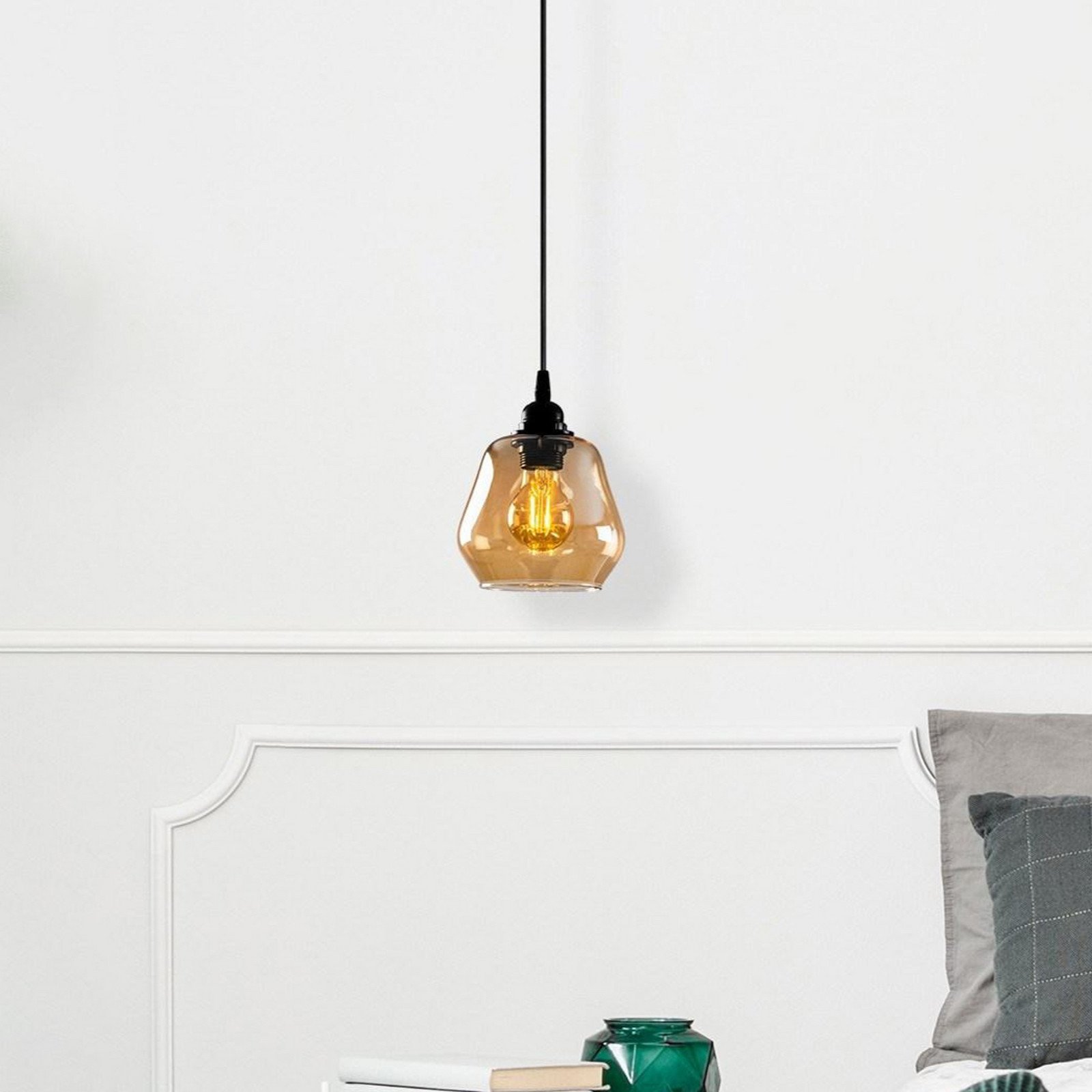 Opviq Lampă suspendată Gold 030 sticlă transparentă aurie Ø 15 cm 1 bec - Camera de zi / sufragerie - auriu-transparent negru