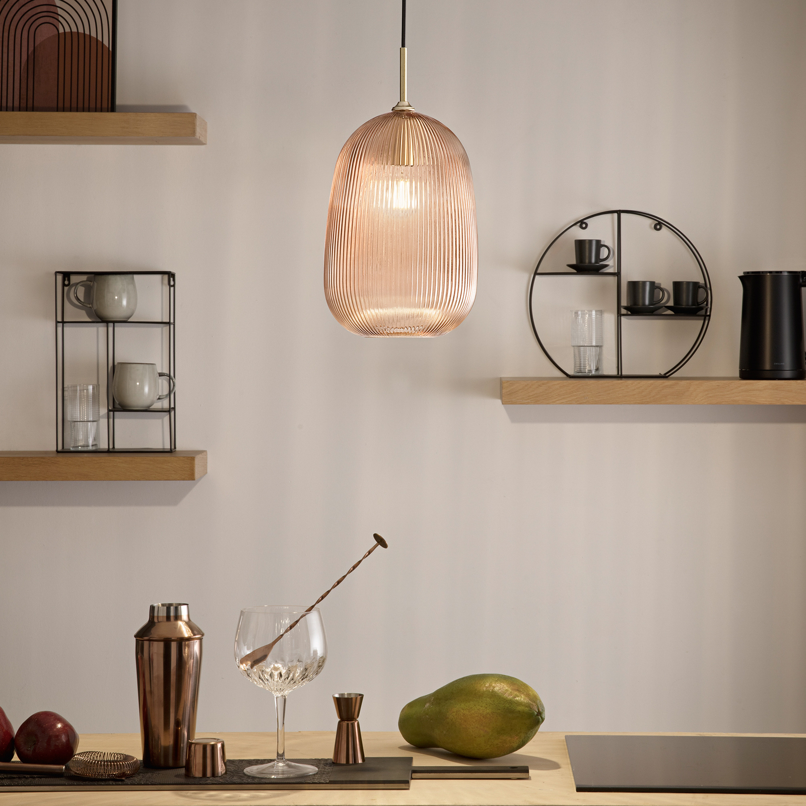 Rippvalgusti DUKE, merevaigukollane, Ø 21 cm, klaas