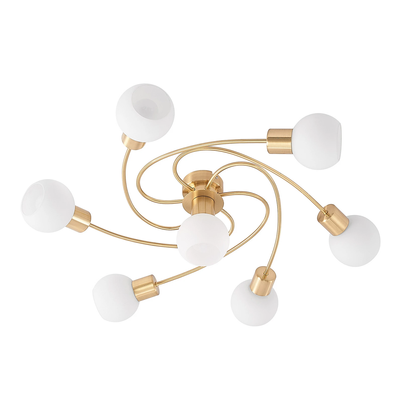 Lindby plafonnier Ciala, à 7 lampes, couleur laiton, verre