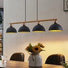 Lindby rippvalgusti Tirzana, 4-valgusti, must, metall, puit