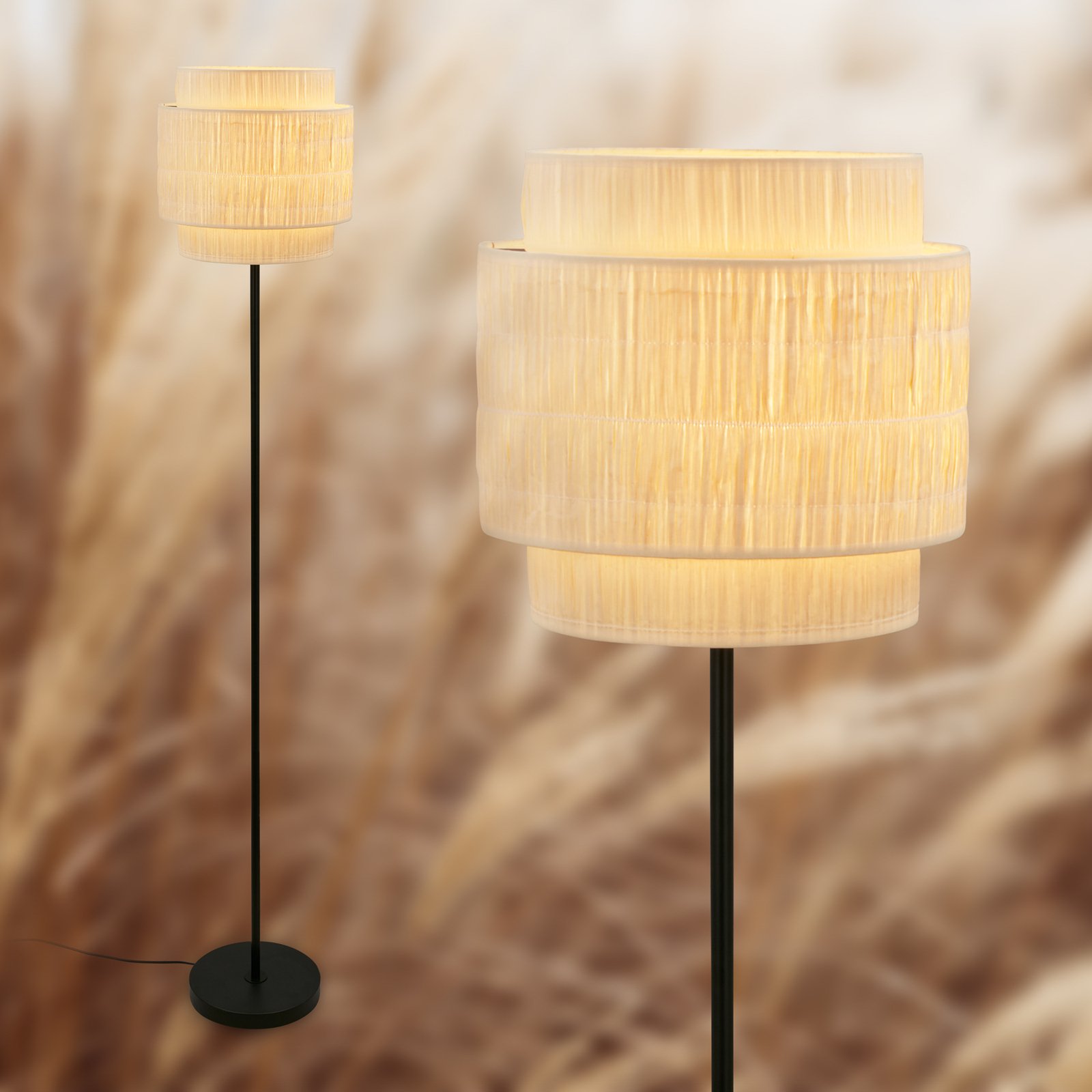 Papper vloerlamp, natuurlijke kleur, metaal, raffia, E27