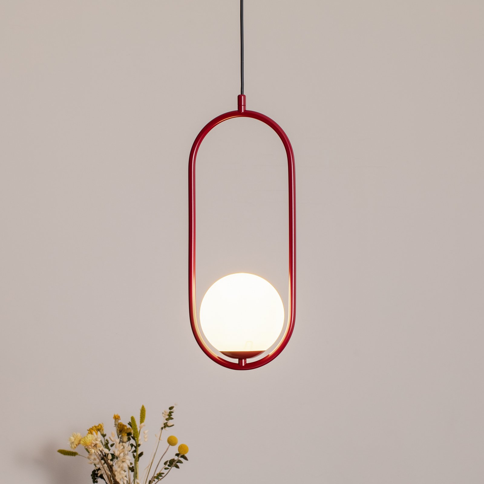 Lampada a sospensione Dione, 1 luce, rosso vino/bianco