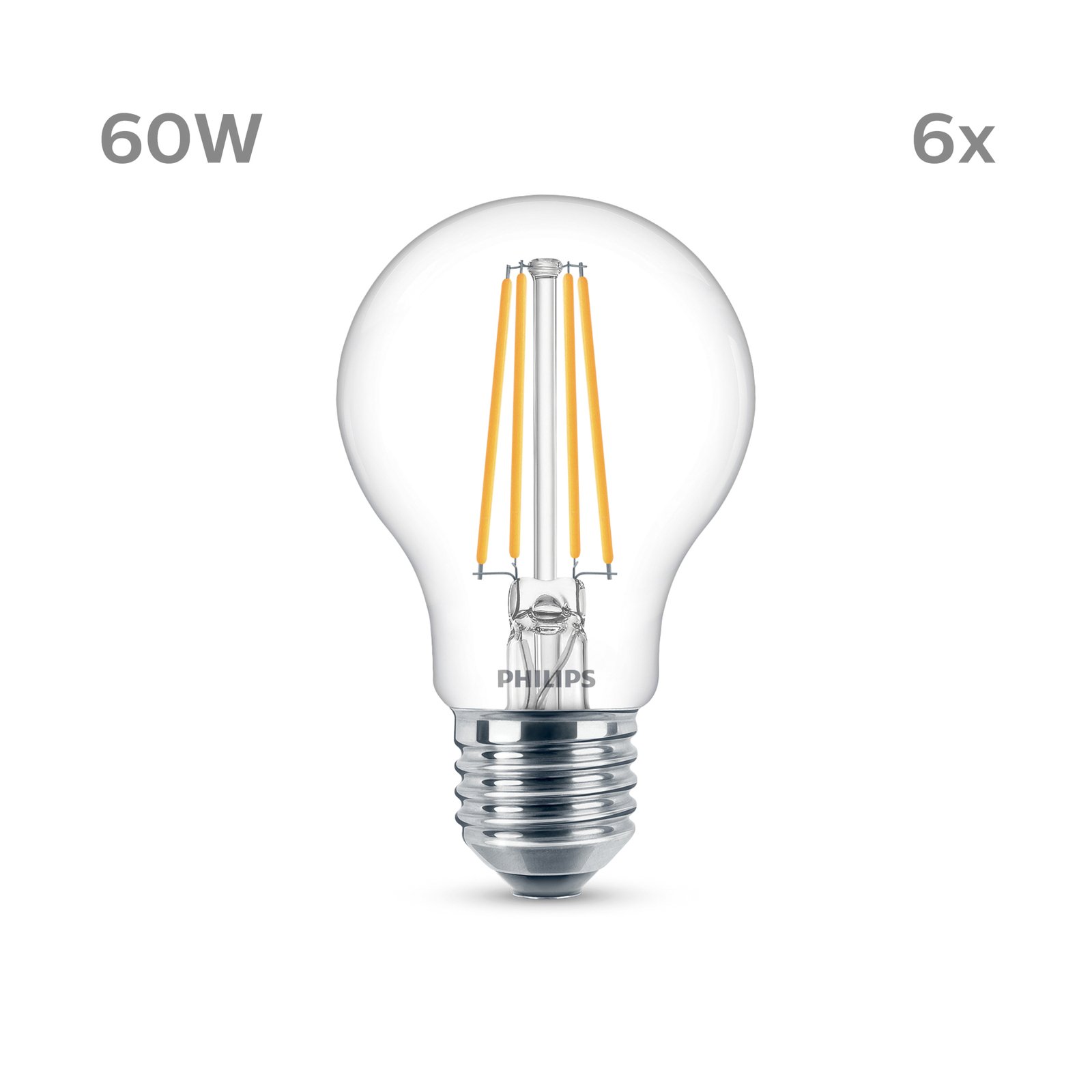 Philips LED-pære E27 7W 850lm 4 000 K klar 6stk