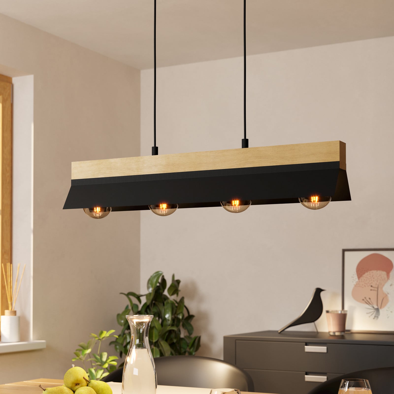 EGLO Lampă suspendată Tarrafo negru lemn natural 4 lumini - Camera de zi / sufragerie - modern - negru lemn deschis - Metal