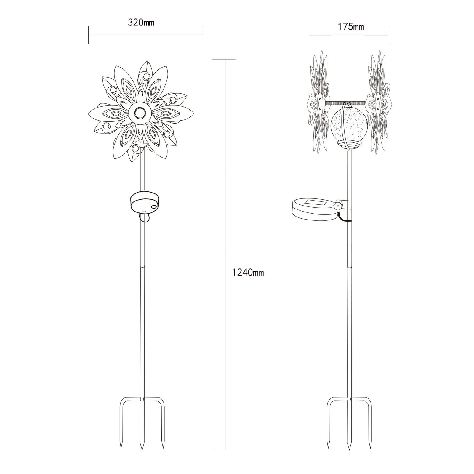 Lampada LED solare 36578, picchetto a terra, marrone ruggine, metallo, vetro