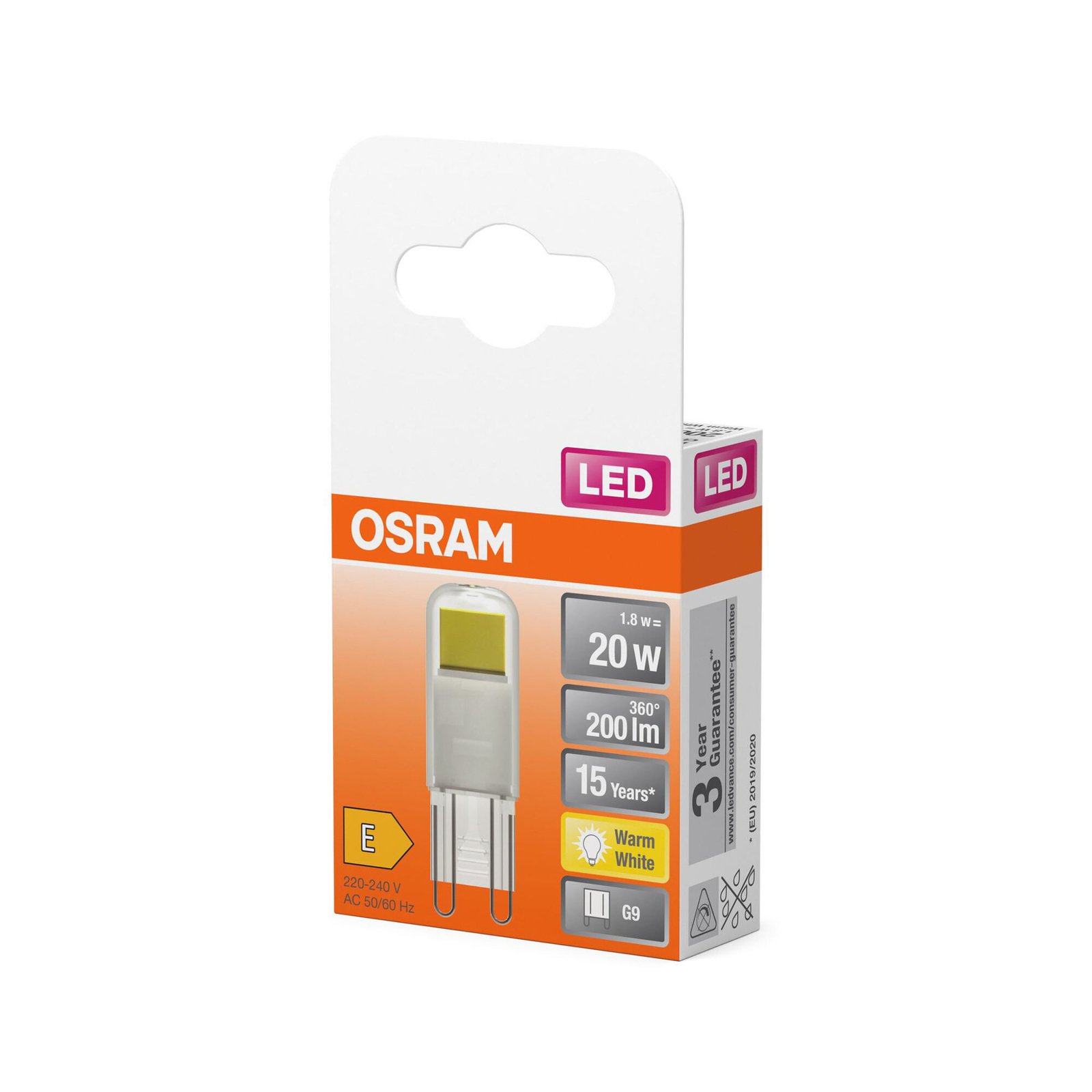 Ampoule à broche LED OSRAM G9 1,8 W claire 2.700 K
