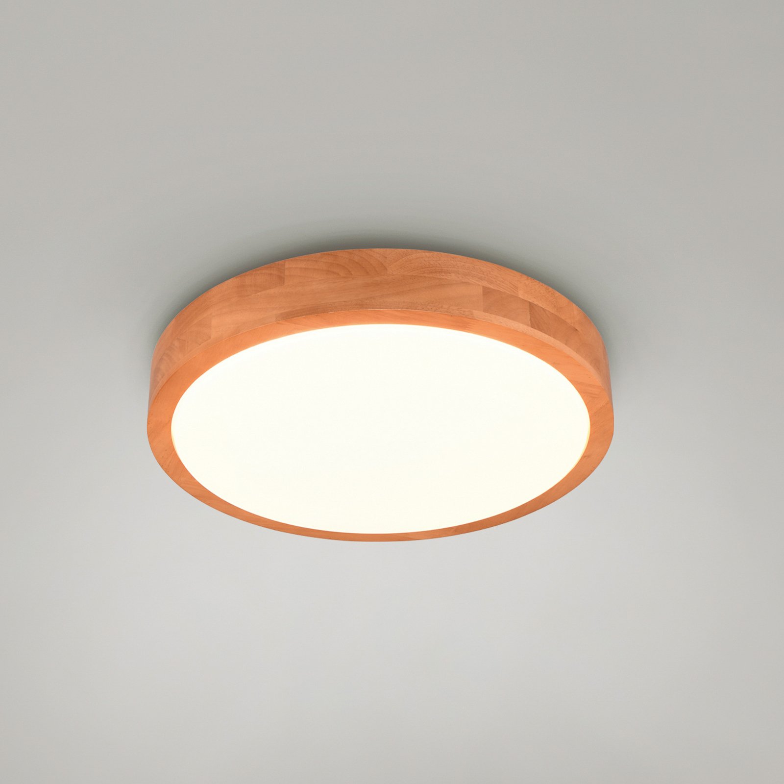 LED-loftslampe Iseo, træfarvet, Ø 40 cm, dæmpbar, træ