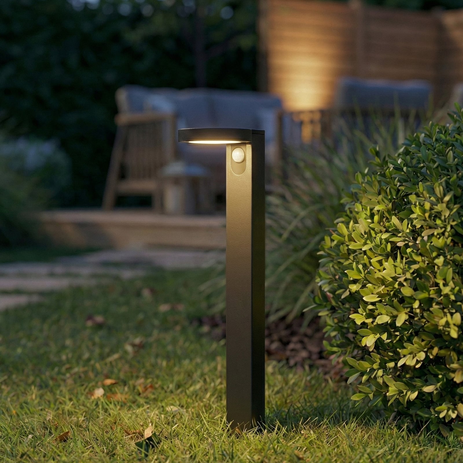 Tarlson LED solar path light, round, anthracite, sensor - PRIOS