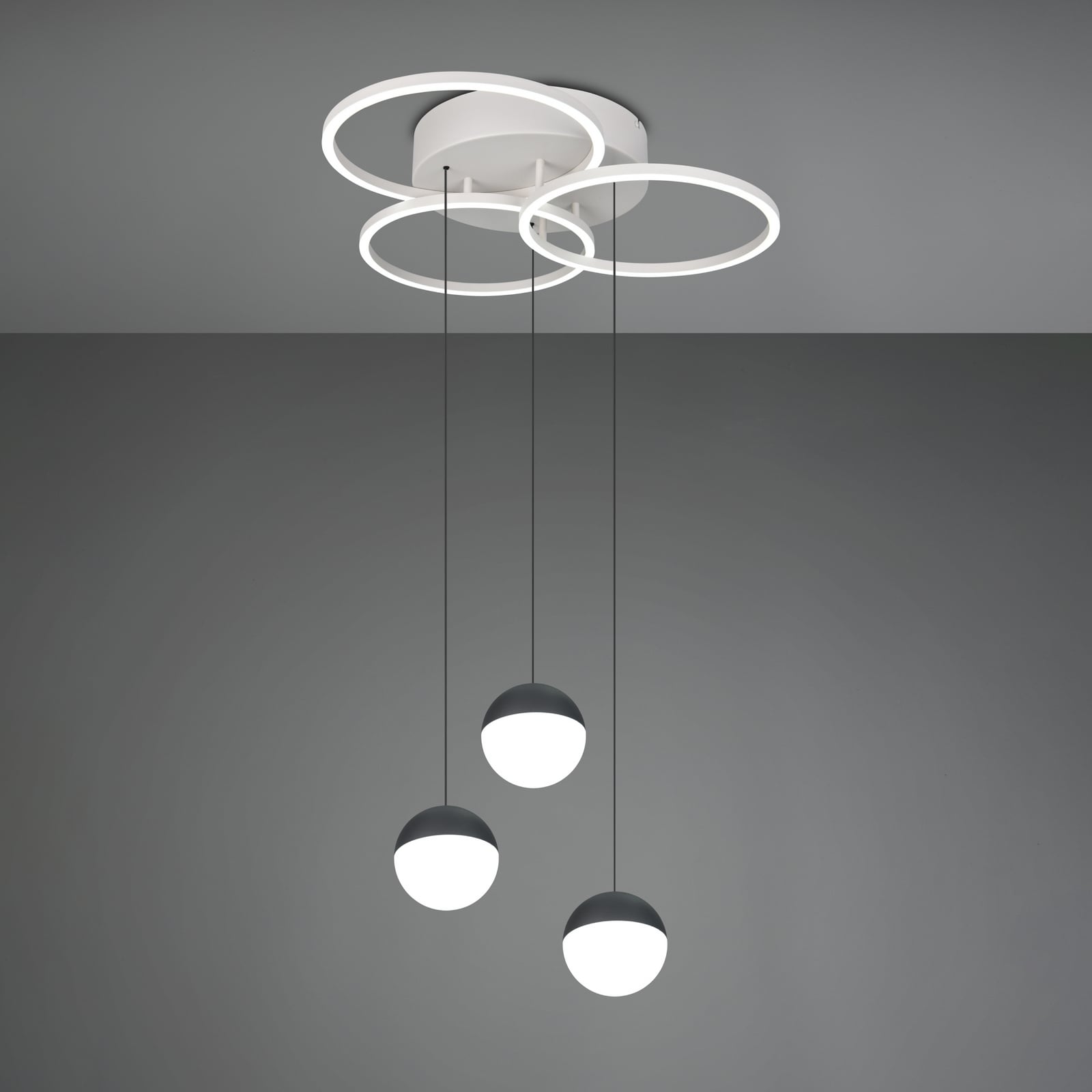 Larino round LED pendant light, light grey, metal, CCT, remote control Larino round LED pendant light, light grey, metal, CCT, remote control
