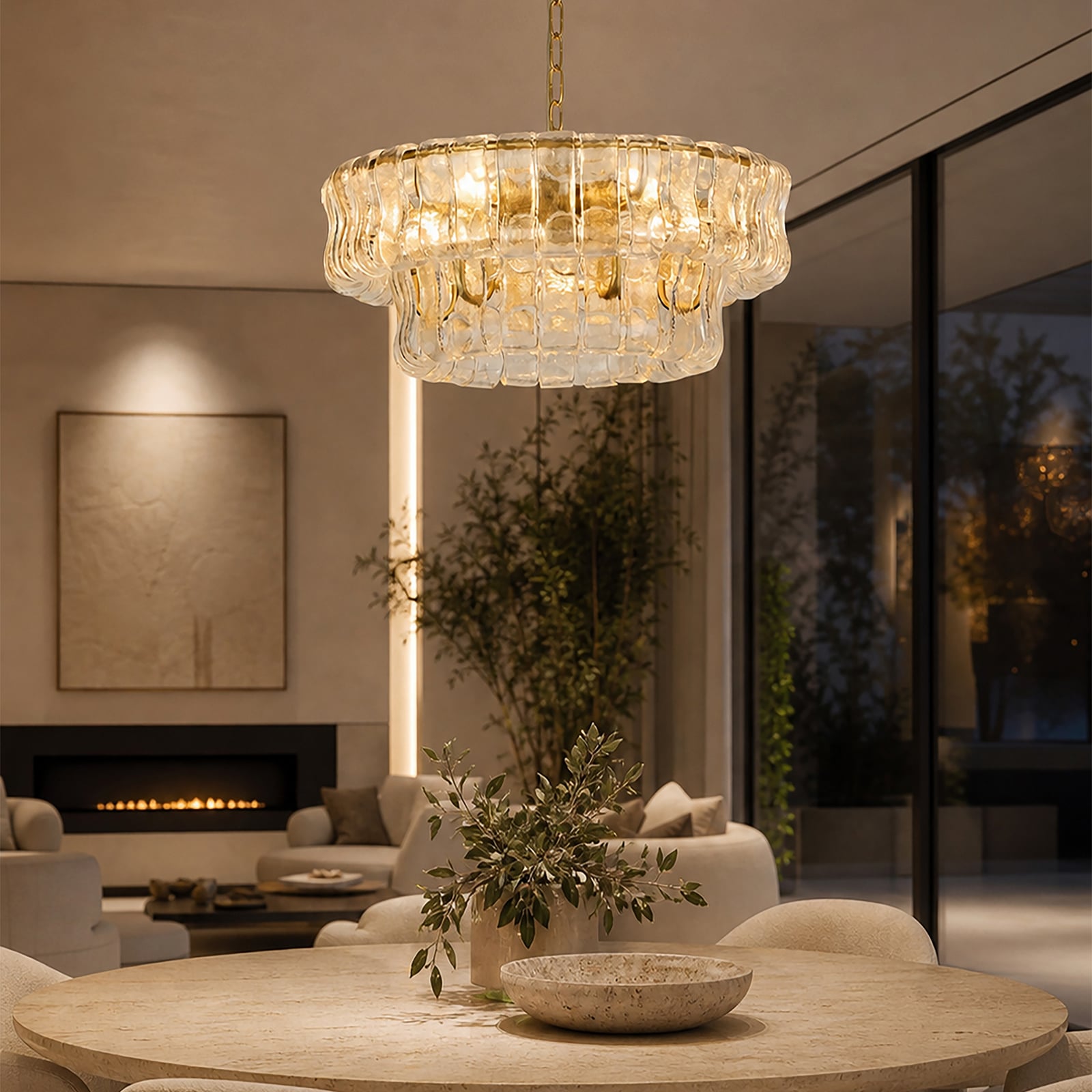 Hängeleuchte Bowlight, goldfarben/klar, Glas, Metall, E14