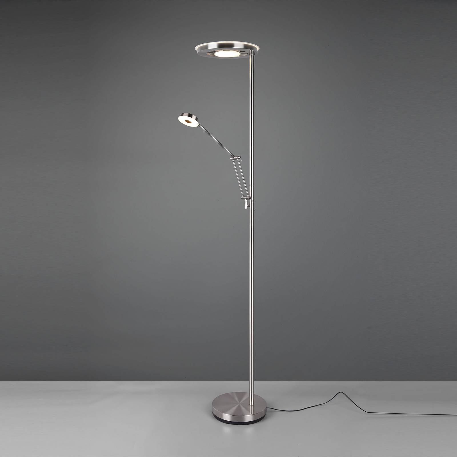 Barrie LED-uplight lampe med læselampe, mat nikkel