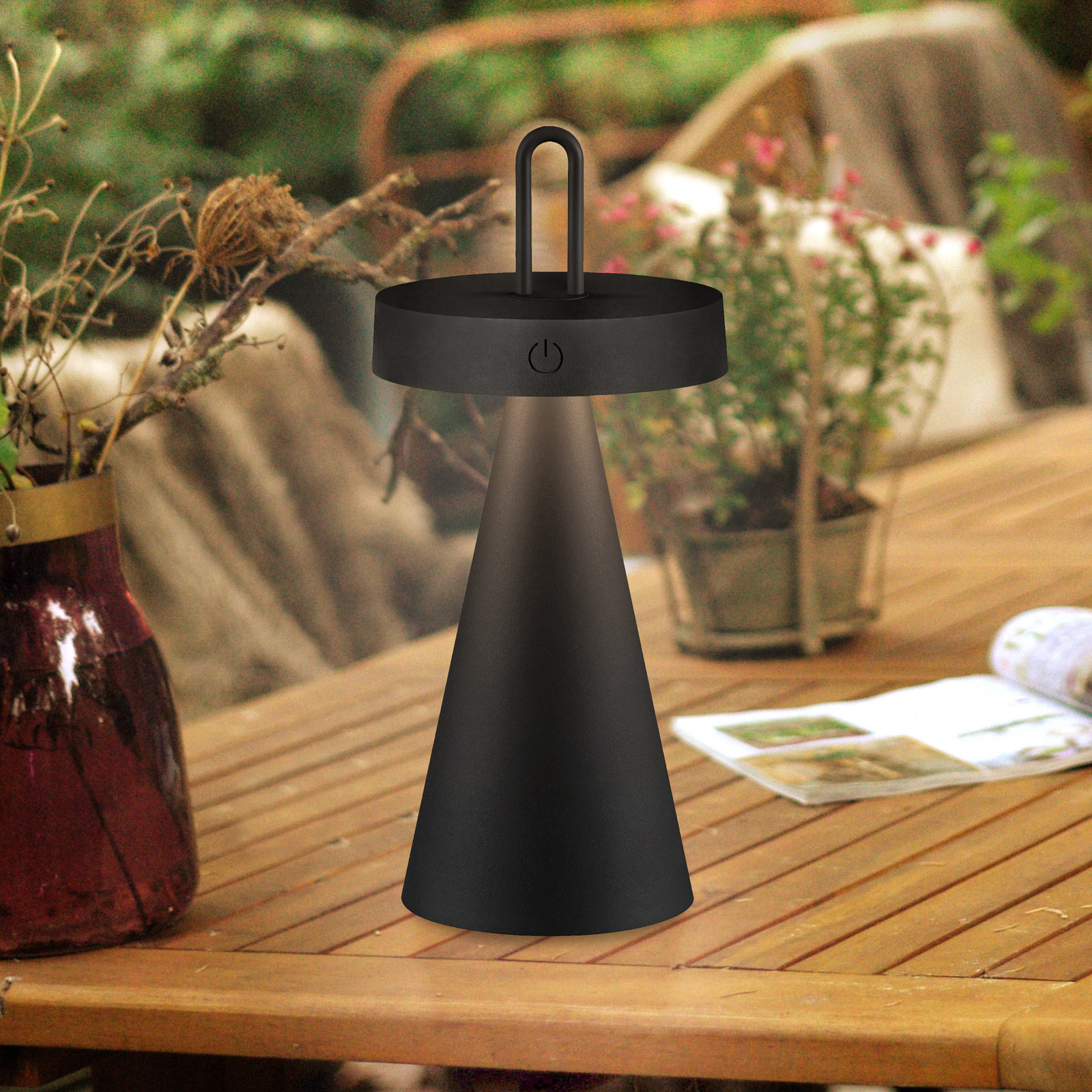 JUST LIGHT. LED table lamp Alwa, black, iron, IP44