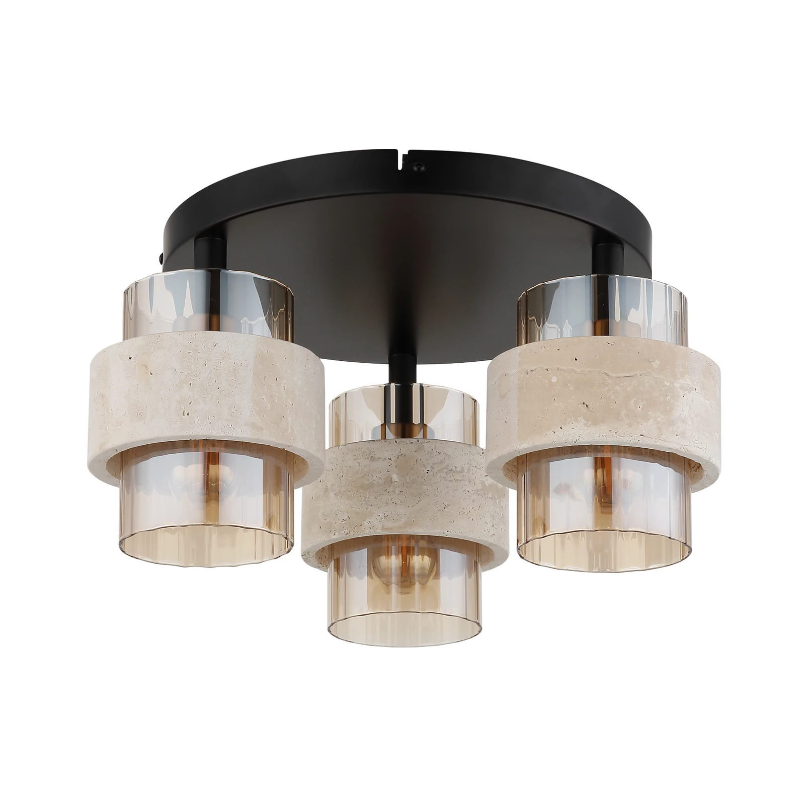 Plafondlamp Daren, 3-lamps, beige/amber/zwart, Ø 38 cm, E27