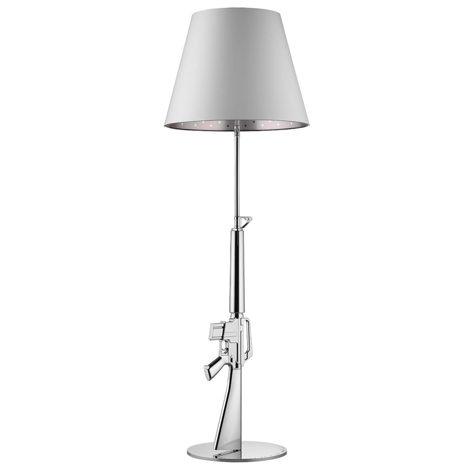 Flos Lounge Gun - Conspicuous Floor Lamp, Chrome-White, for Living / Dining Room, Aluminium, plastic coated paper, E27, 205 W, energy efficiency: E, H: 169.4 cm