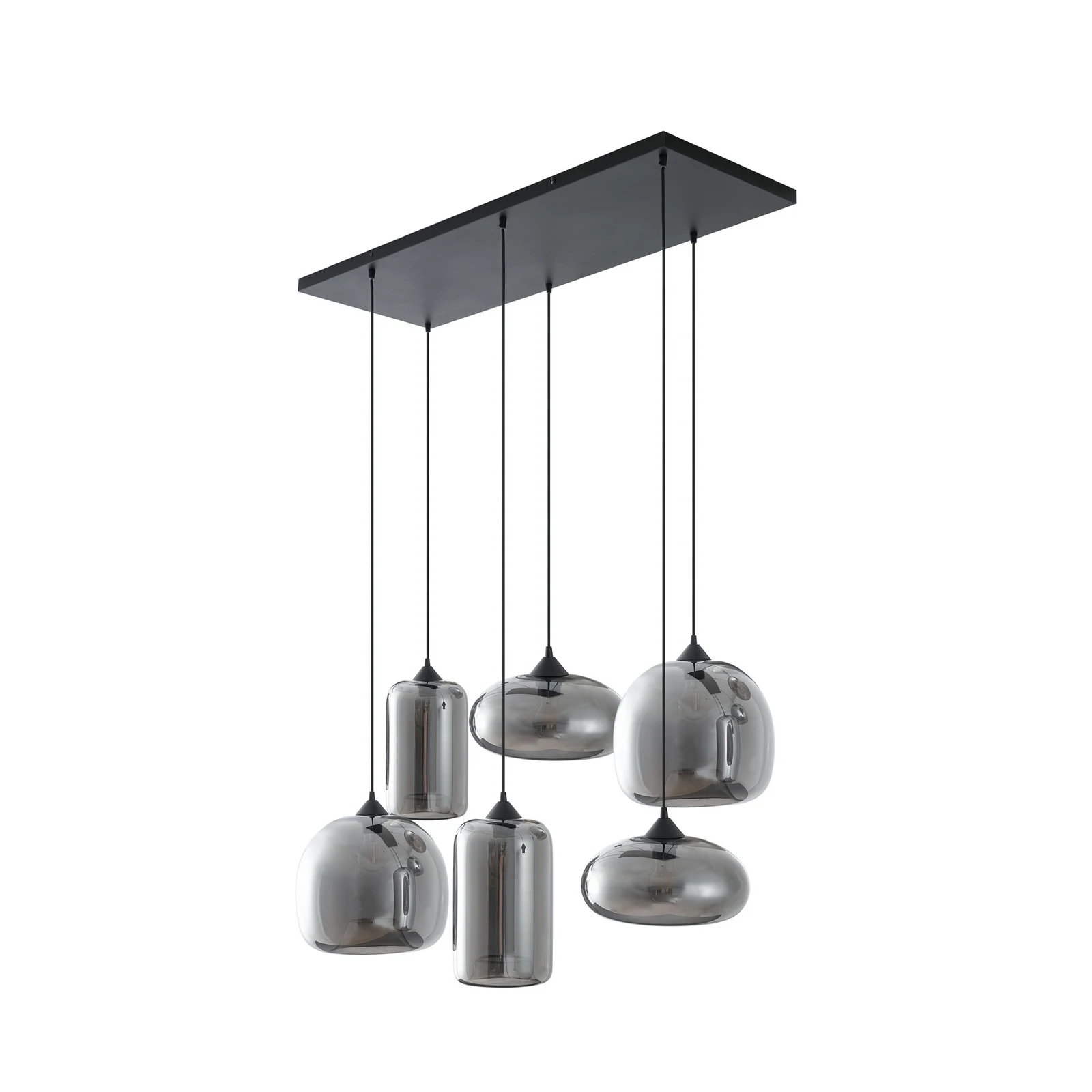 Lámpara colgante Lindby Marla, 6 luces, cristal, gris humo