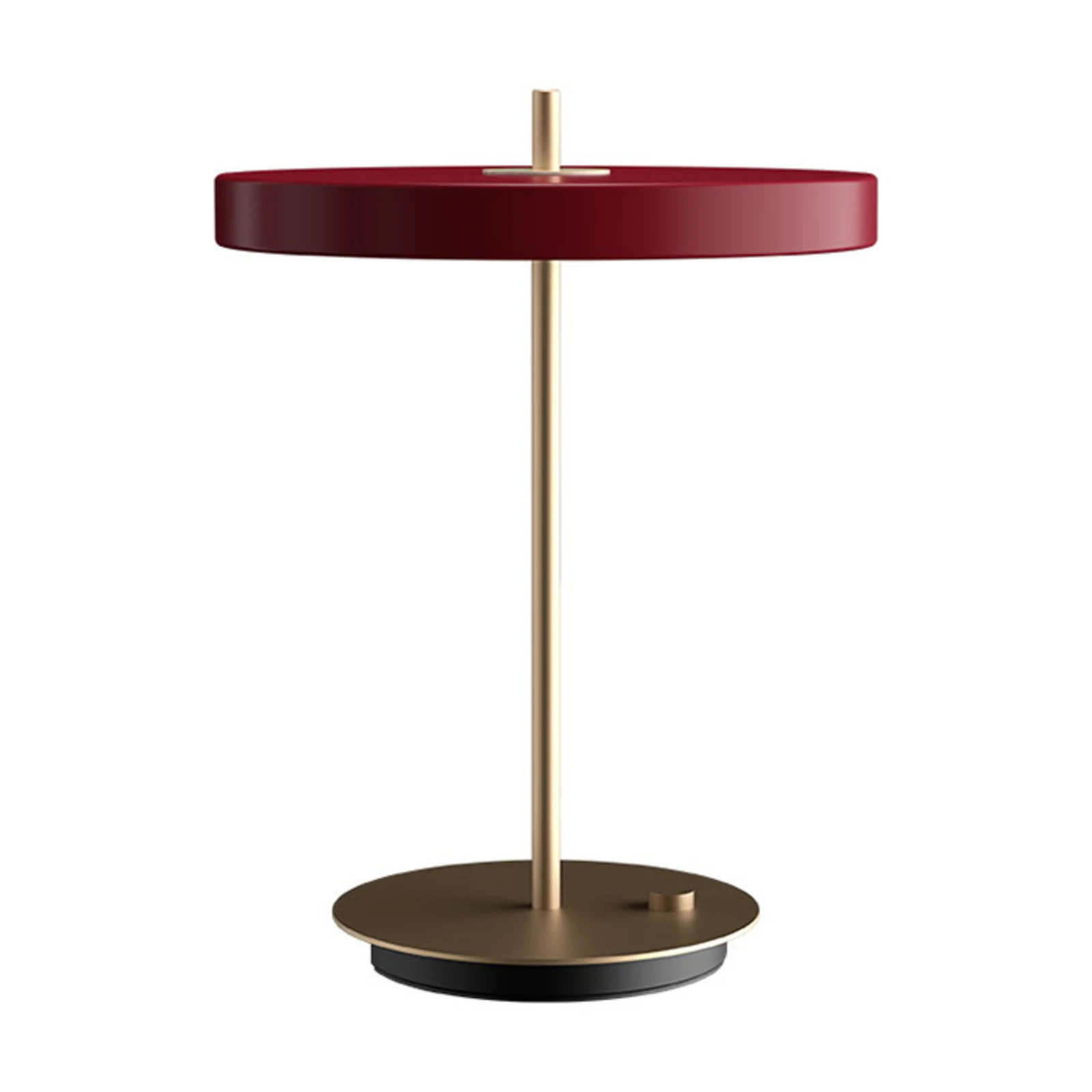 UMAGE LED-bordslampa Asteria Table, USB, rubinröd/mässing