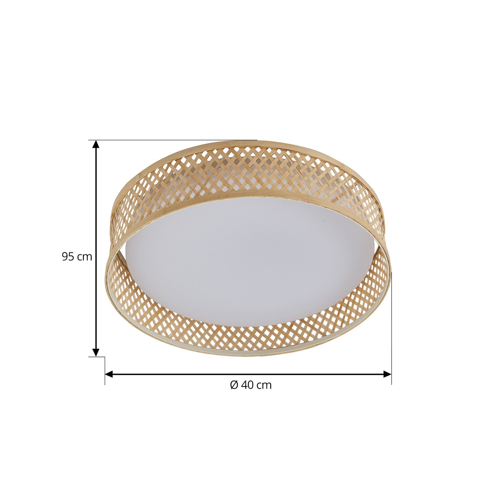 Lindby LED stropné svietidlo Eilif, bambus, biela, Ø 40 cm