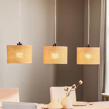 Lámpara colgante Jute con tres pantalla textiles
