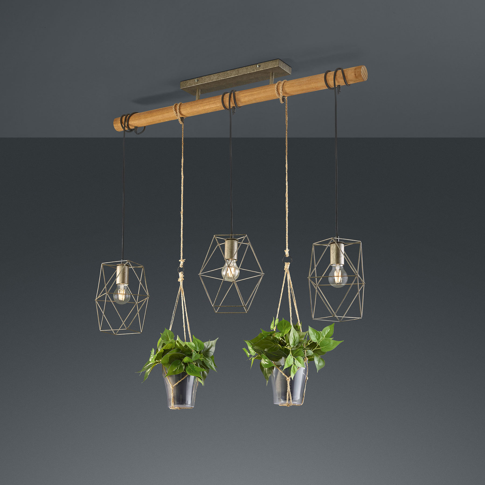 Plant hængelampe, 3 lyskilder, glasskærme til deko