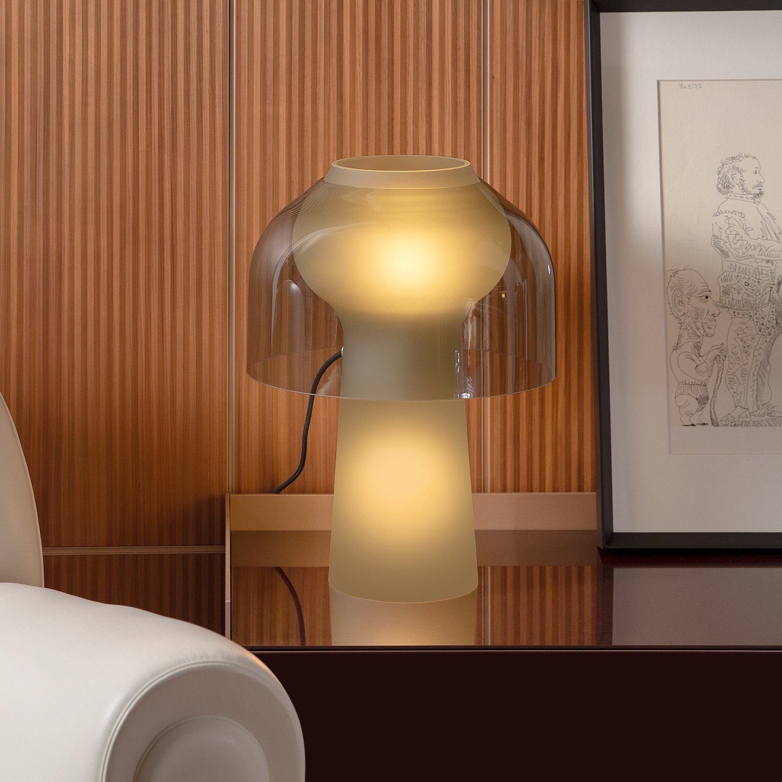 Karman table lamp Lilly, smoke grey, height 48 cm, glass