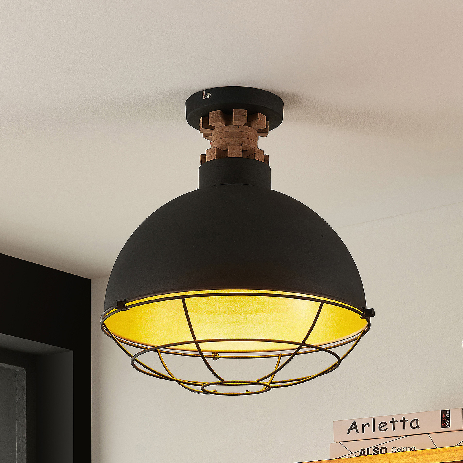 Lindby Swantja stropná lampa, klietka, čierna