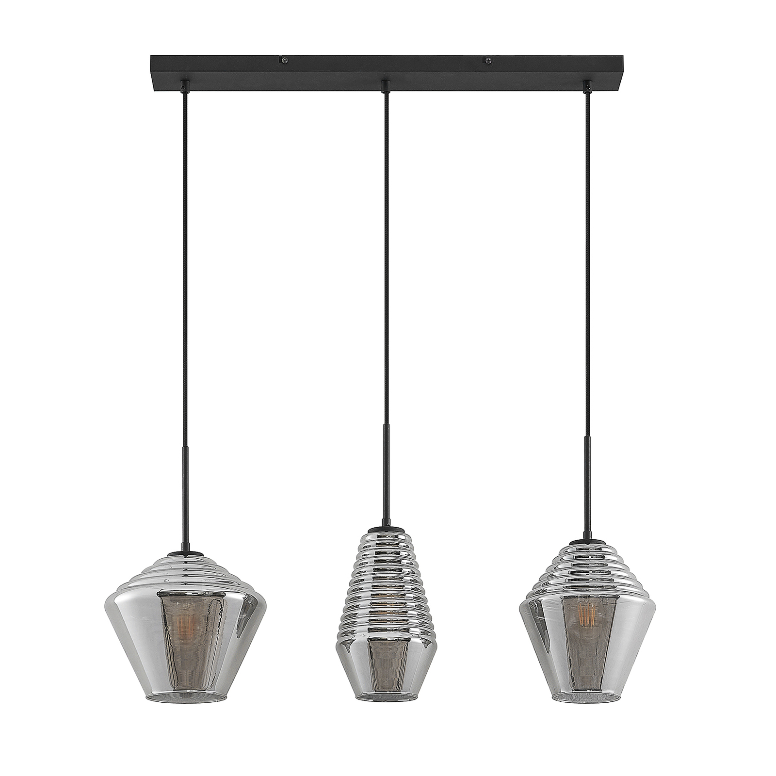 Lindby Ekkis hanglamp, 3-lamps, lang, rookgrijs