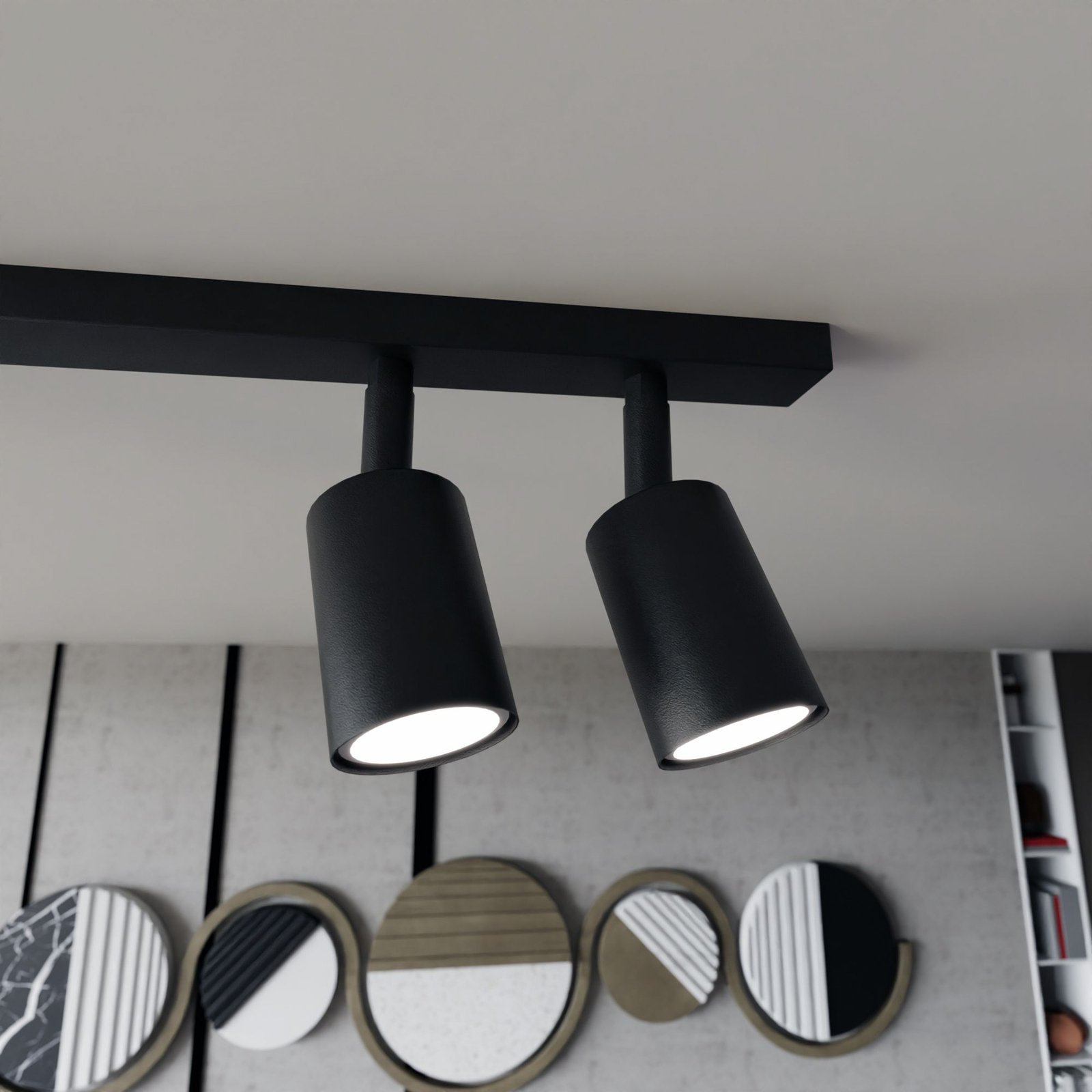 Flash ceiling light, black, 6-bulb, metal