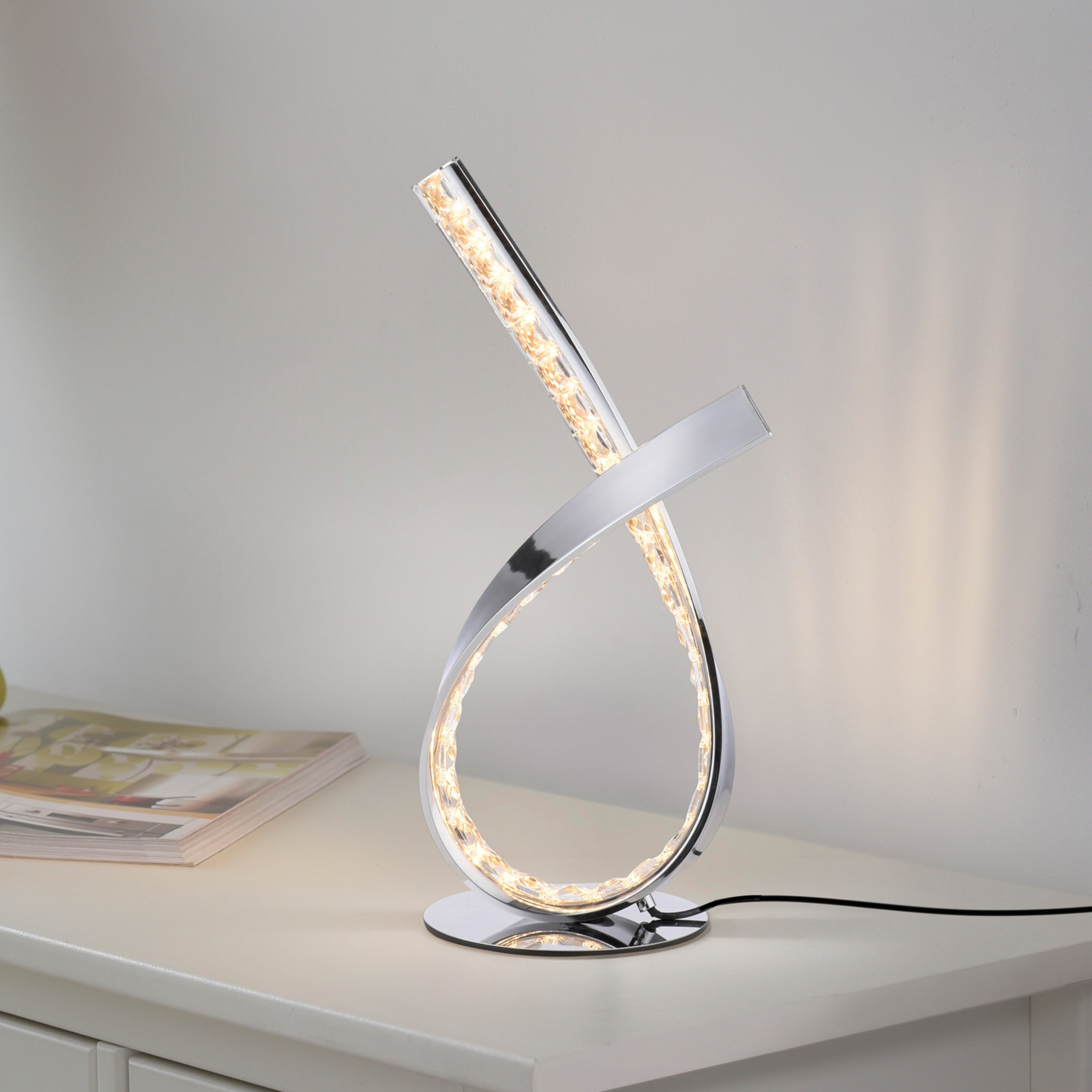 Stolová LED lampa Brilla, stmievateľná, chróm