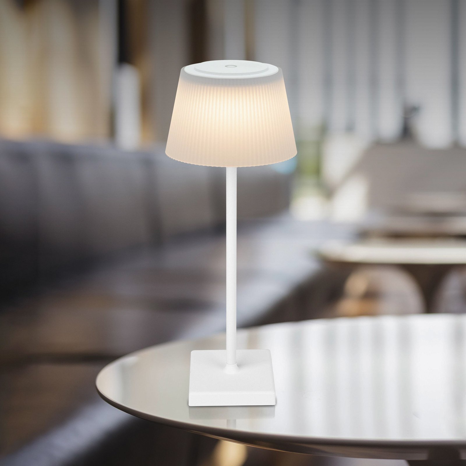 Lampe de table LED rechargeable Grégoire, blanc mat, hauteur 38 cm, CCT