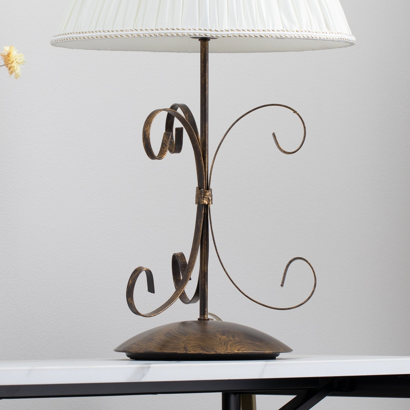 Stolová lampa Grande Odino, 1-pl., bronzová, textil