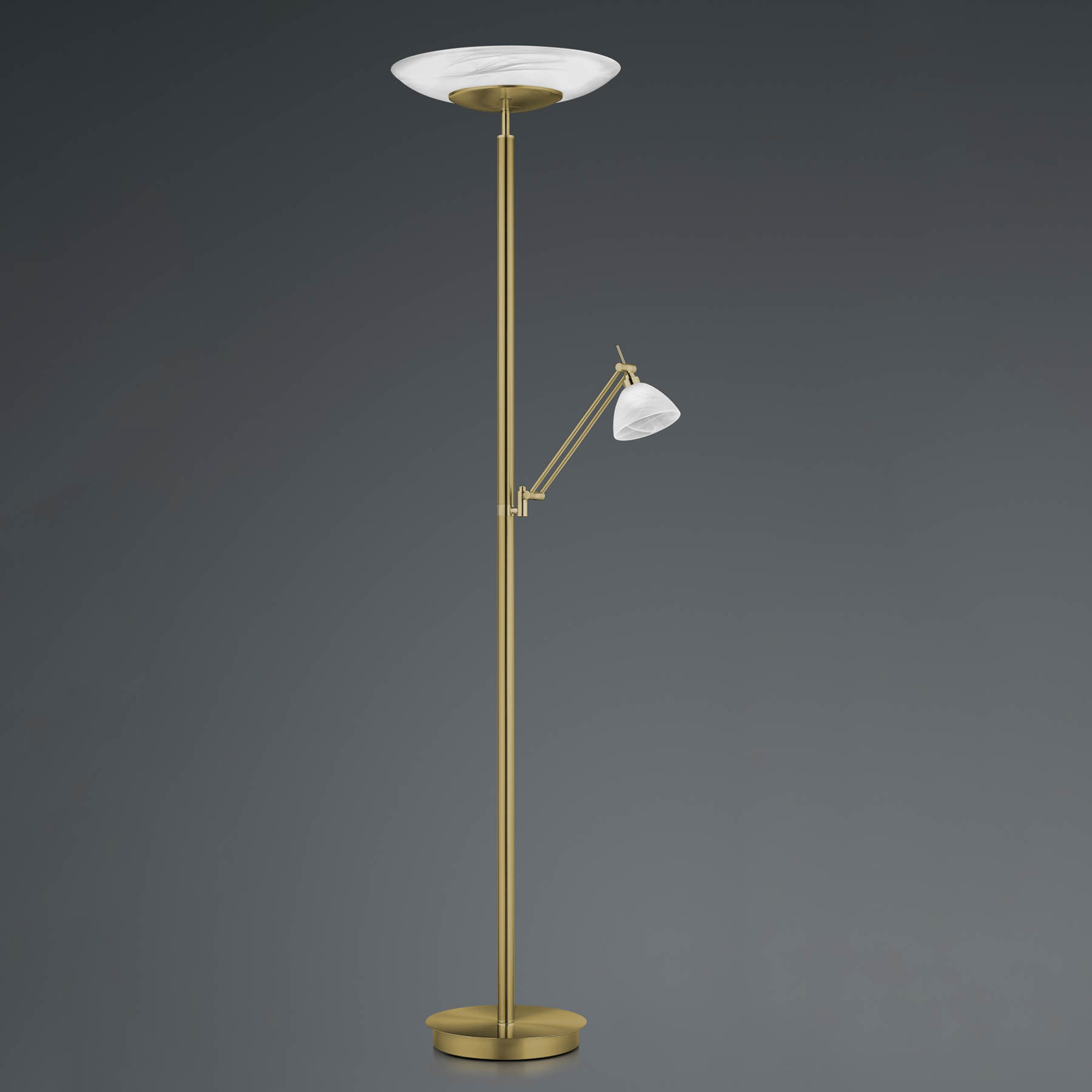 LED-gulvlampe Findus, 2 lyskilde, antikk messing