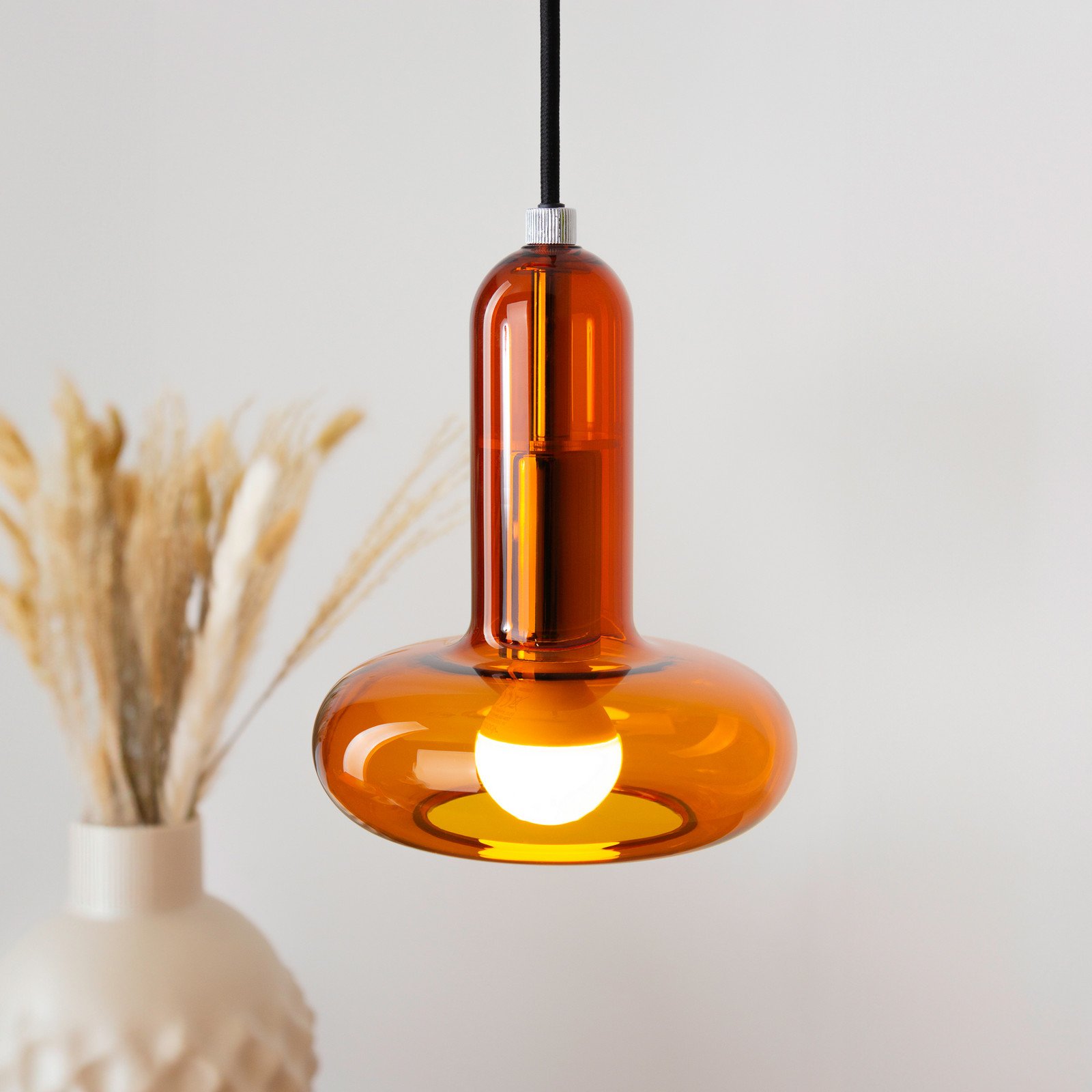 Lampă suspendată Perseus chihlimbar Ø 15 cm sticlă reglabilă