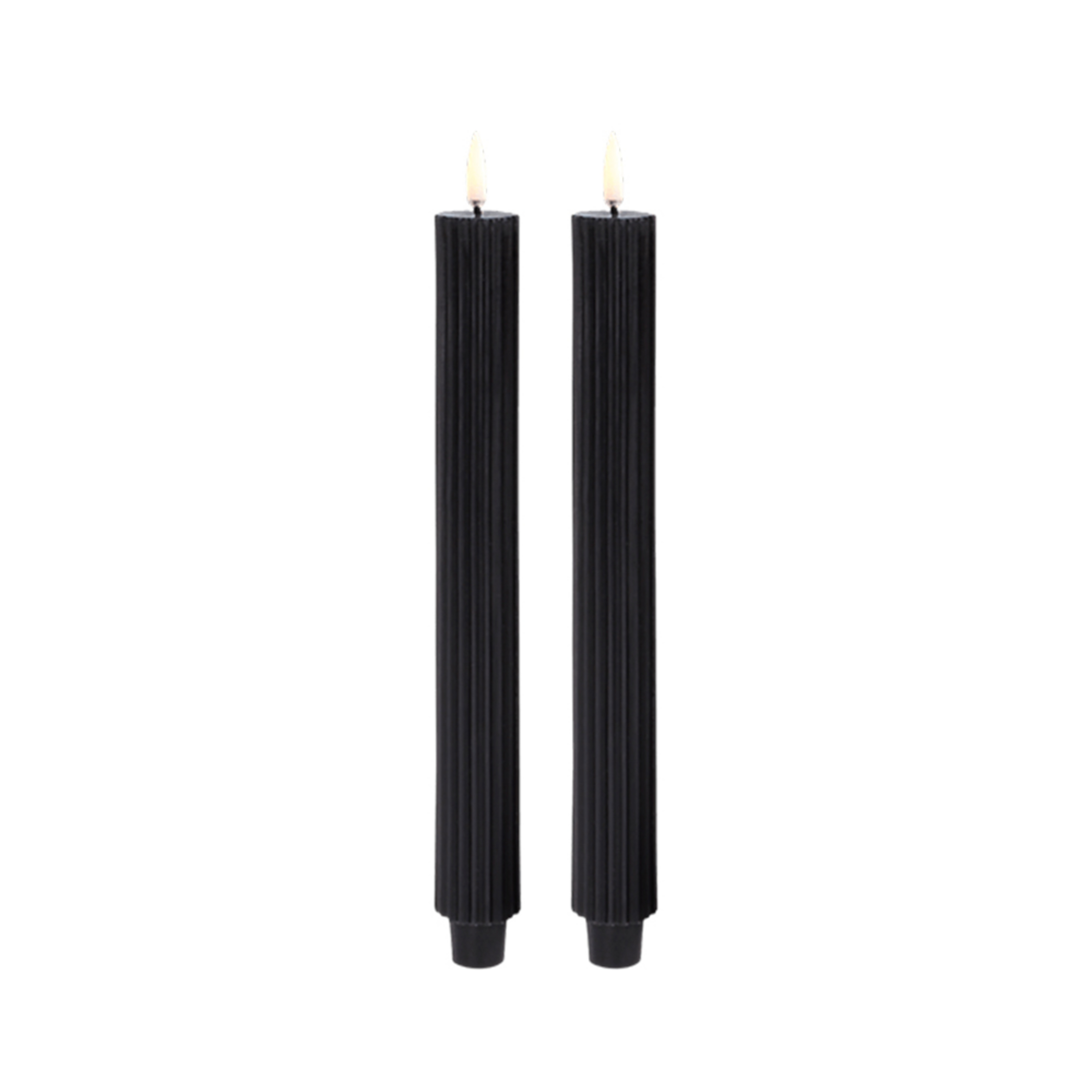 Bougie à Bout Effilé LED Grooved 2-pack 3,2x25,5 cm Plain Noir/Smooth - Uyuni Li