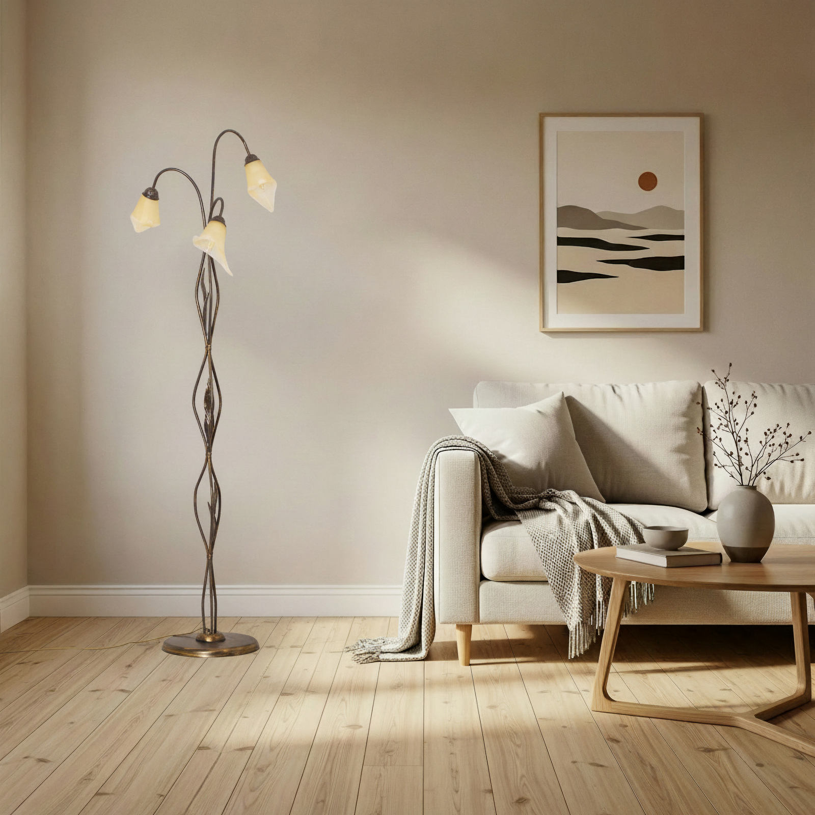 Alga 3-bulb floor lamp, iron, glass, Florentine