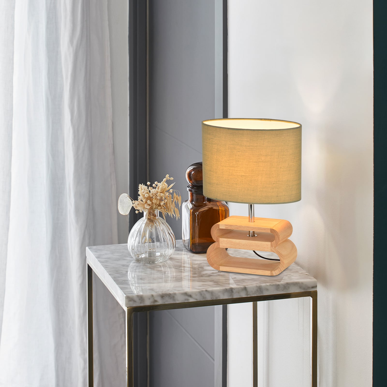 Lampada da tavolo Oslo bianco/legno chiaro, altezza 30 cm - COREP SAS